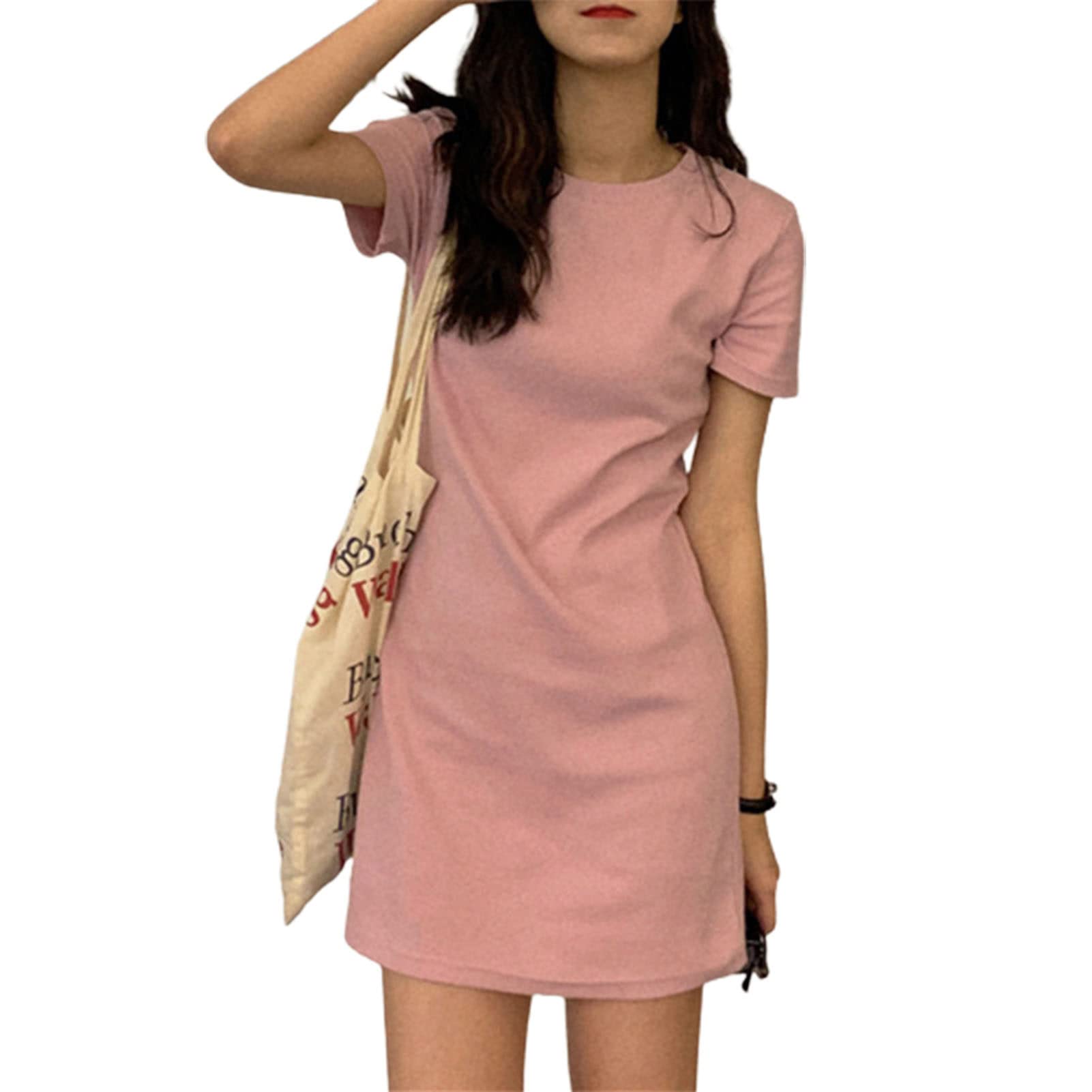 Women's Solid Color Summer Dress - Simple O-Neck Short Sleeve Skirt for Dating, Beach, and Casual Outings