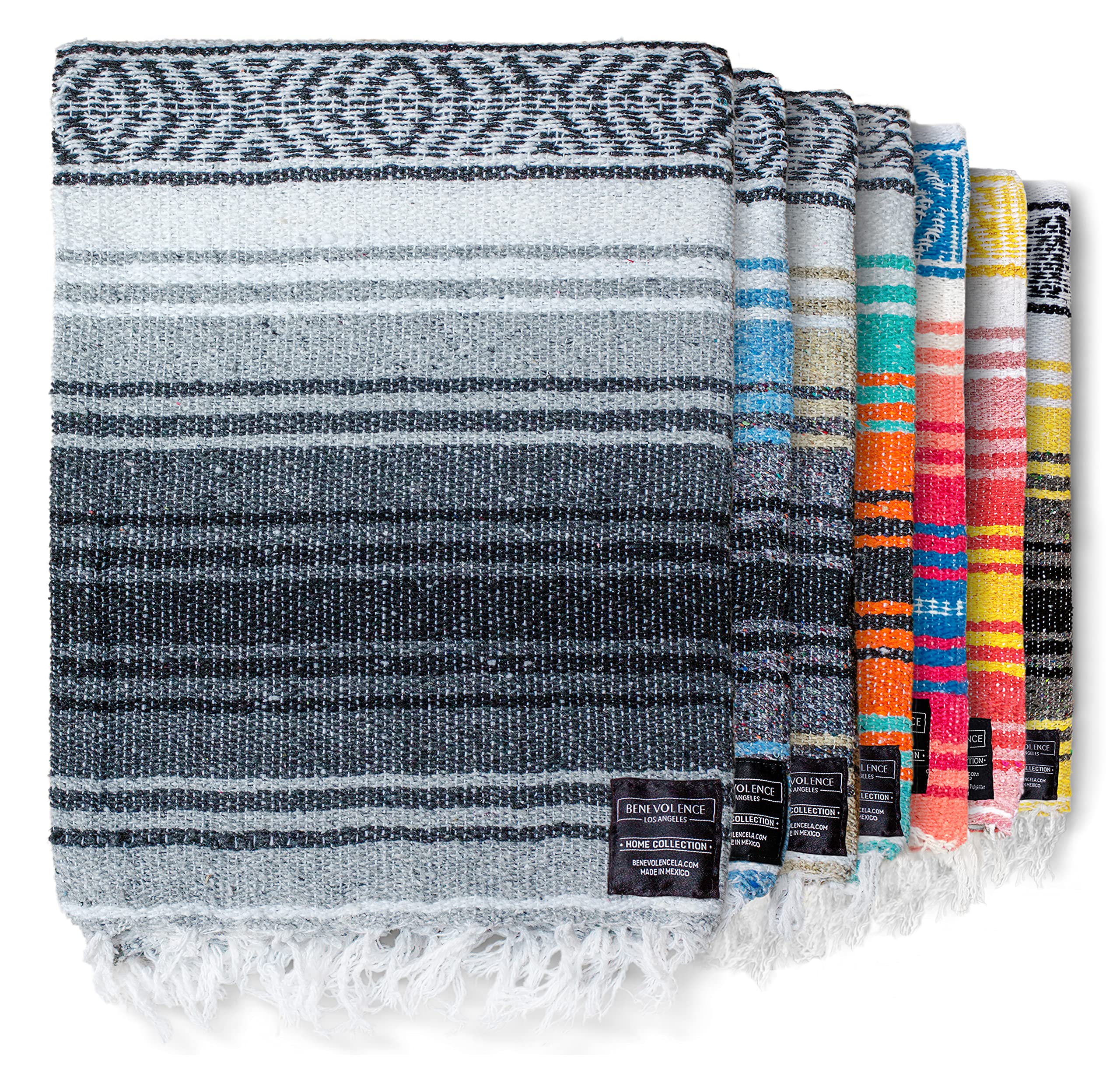 Authentic Mexican Blanket - Handwoven Yoga Blanket & Serape Throw (50x70 Inches, Gray) - Perfect for Outdoor Picnics, Beach Camping, Boho Home Decor & Cozy Living Room Accent