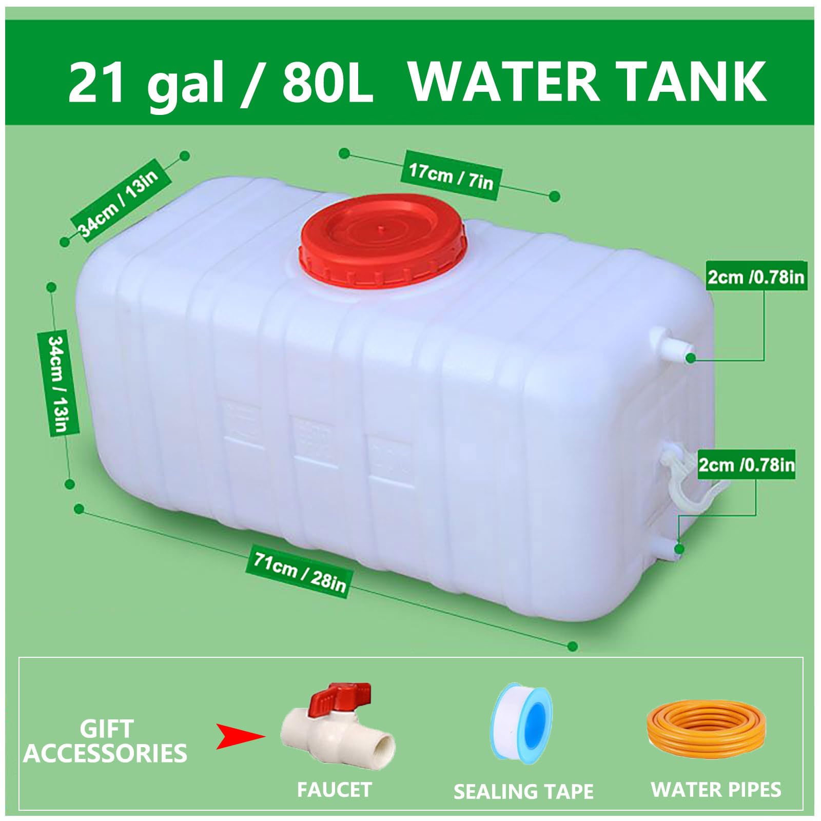 21 Gallon (80L) Portable Water Storage Tank with Spigot Hose - Durable Plastic Water Container for Camping, Hiking, Emergency Preparedness & Outdoor Activities - Perfect for RV Trips, Backpacking and Disaster Kits