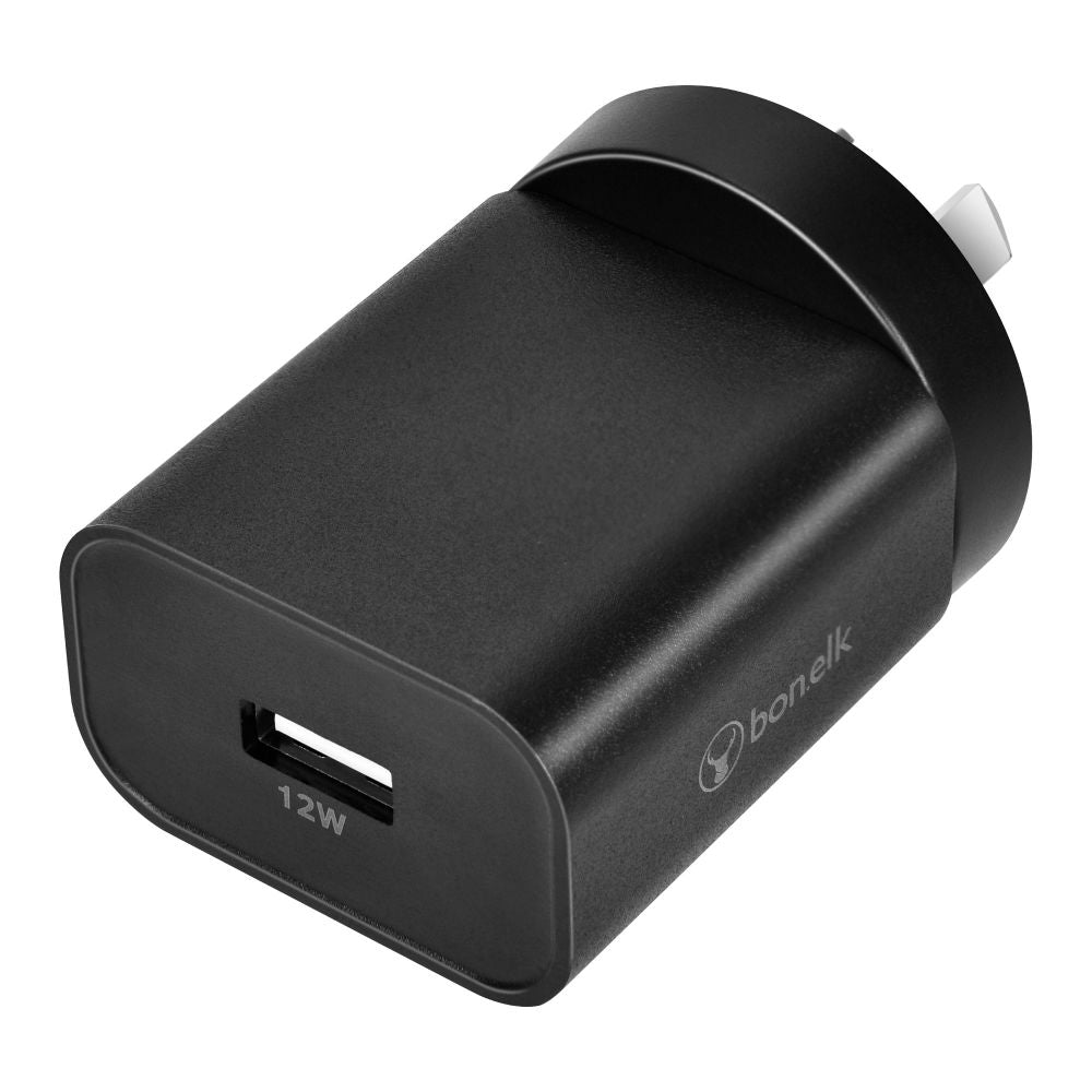 Bonelk 12W USB A Wall Charger Adapter - Fast Charging Block for iPhone, Android, Tablets - Perfect for Home, Office, Travel (Black)