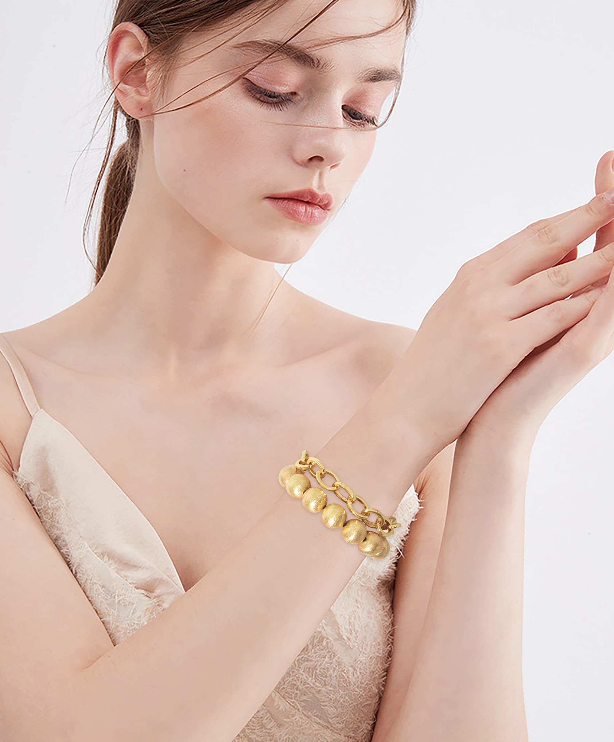 Gold Plated Beaded Acrylic Bamboo Tube Bangle Bracelets for Women - Colorful Chunky Curved Stretch Bracelet with Gold Accents | Friendship Jewelry for Summer, Beach, Parties & Everyday Wear