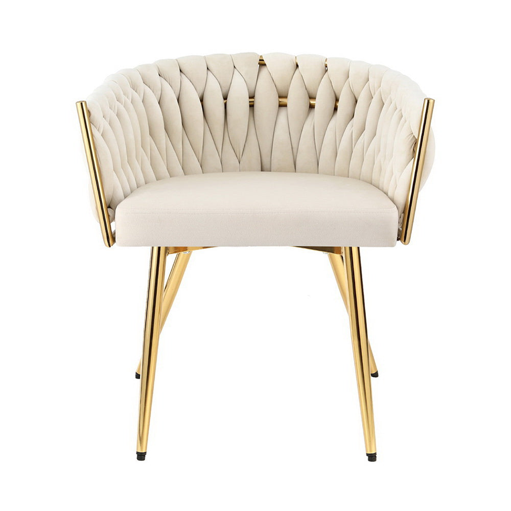 2 Pack Velvet Dining Chairs - Artiss Beige Upholstered Armchairs for Living Room, Bedroom, and Dining Area | Modern Comfortable Seating for Home Decor