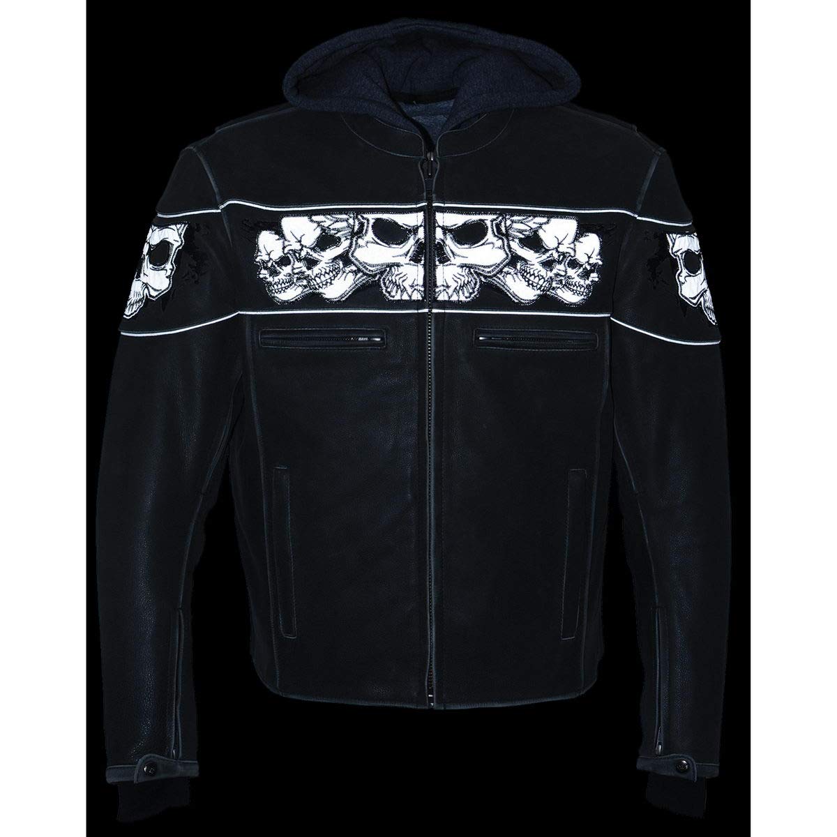 Milwaukee Leather MLM1562 Men's Distressed Grey Leather Jacket with Reflective Skulls - Stylish Biker Jacket for Motorcycle Riding & Urban Fashion