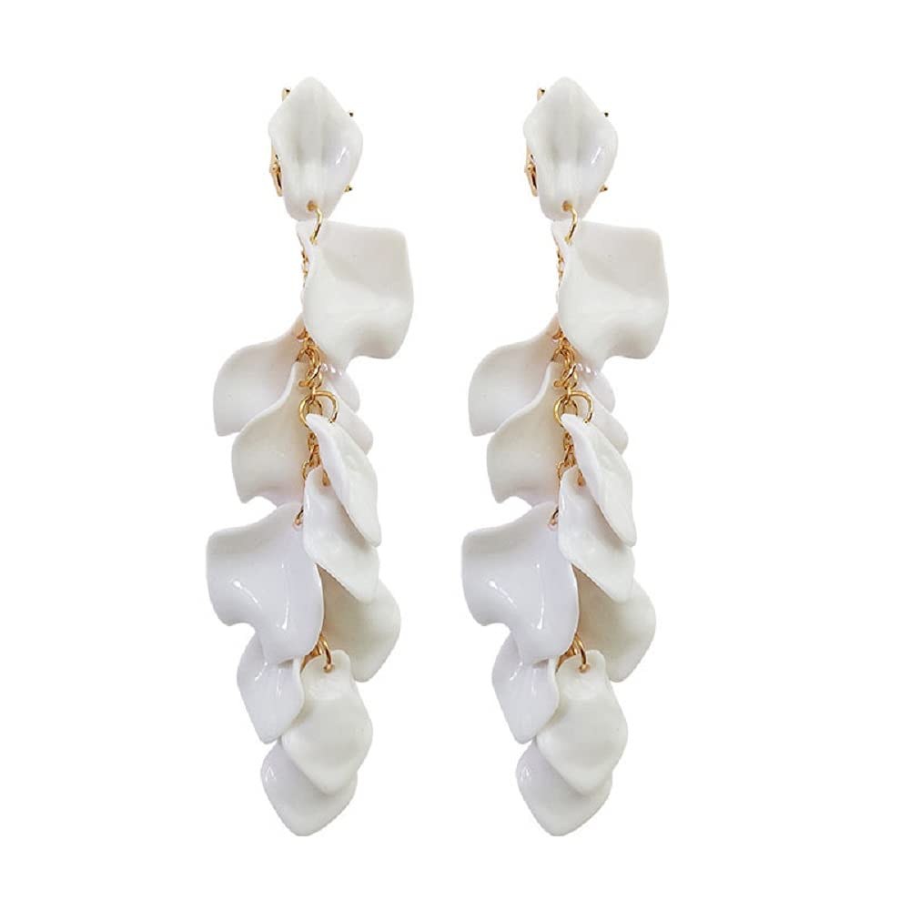Long Drop Acrylic Petal Earrings for Women - Rose Flower Dangle Statement Earrings with Resin Floral Tassel Design | Perfect for Parties, Weddings & Everyday Fashion Accessories