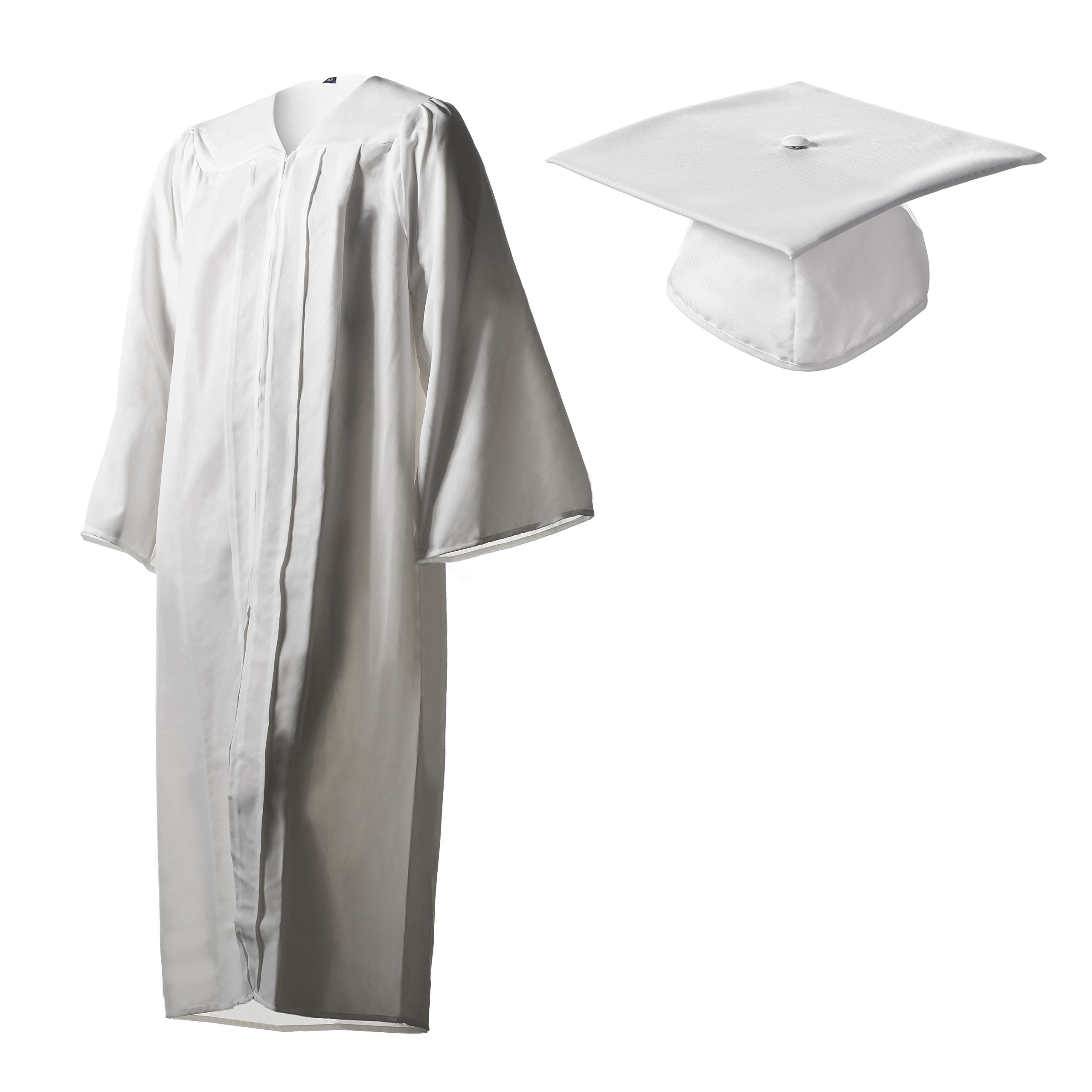 Graduation Cap and Gown Set - Matte White - Multiple Sizes Available for High School & College Graduation Ceremonies