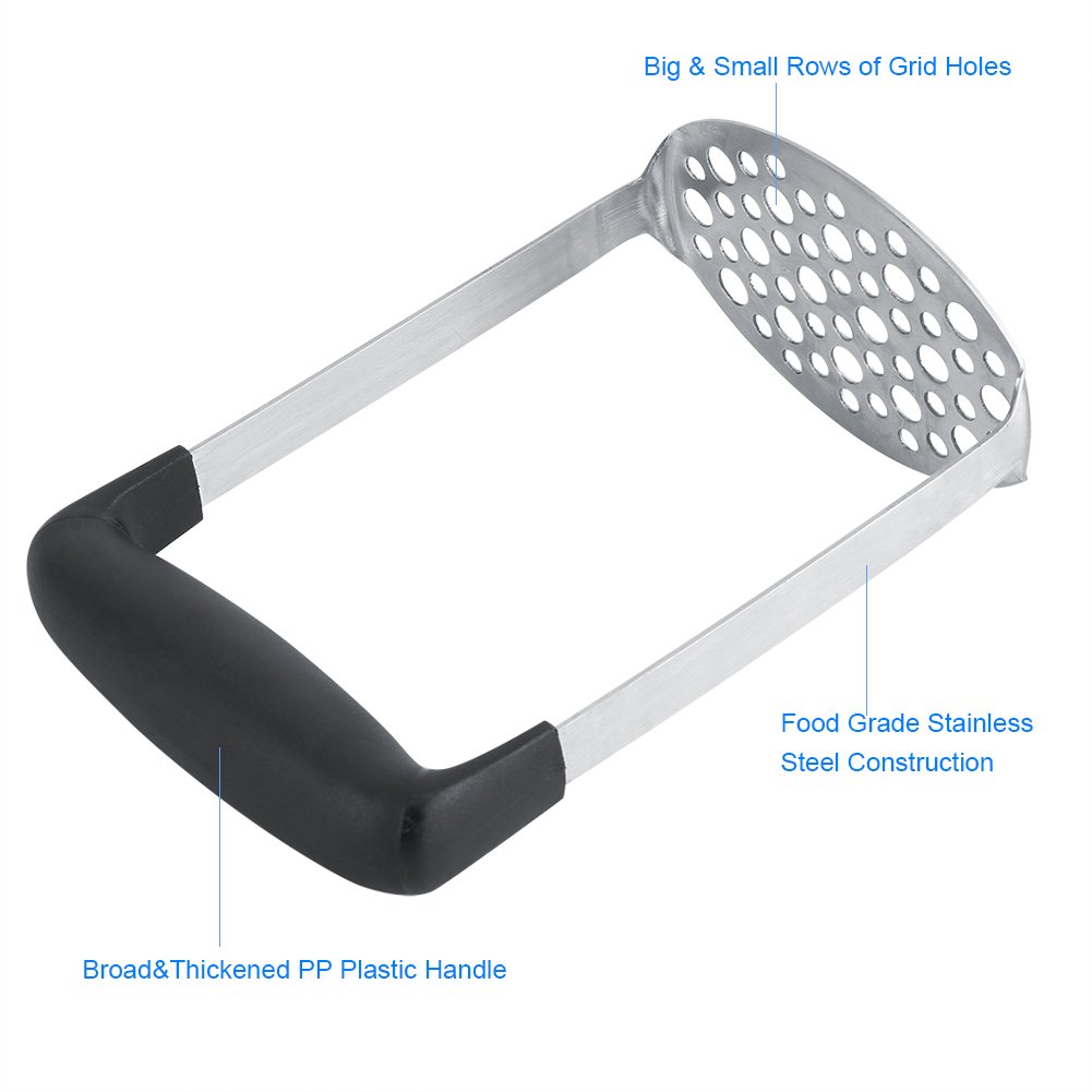 Stainless Steel Potato Masher with Ergonomic Wide Handle - Heavy Duty Kitchen Tool for Mashing Potatoes, Vegetables & Fruits - Perfect for Making Creamy Mashed Potatoes, Baby Food & Smooth Purees