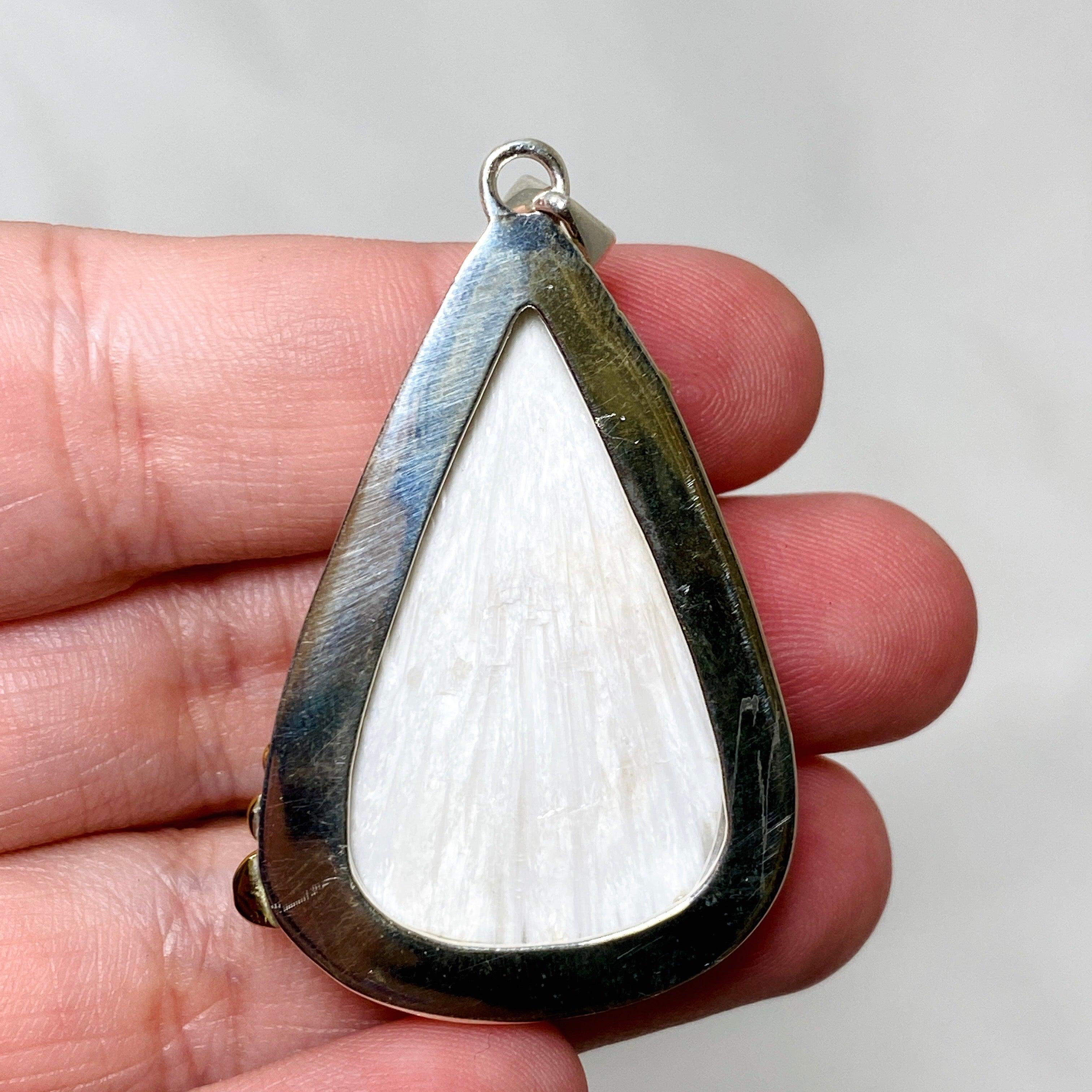 Natural Scolecite Teardrop Pendant Necklace - 925 Sterling Silver Handmade Jewelry for Meditation & Healing | Spiritual Gift for Women | Perfect for Yoga, Reiki & Energy Work