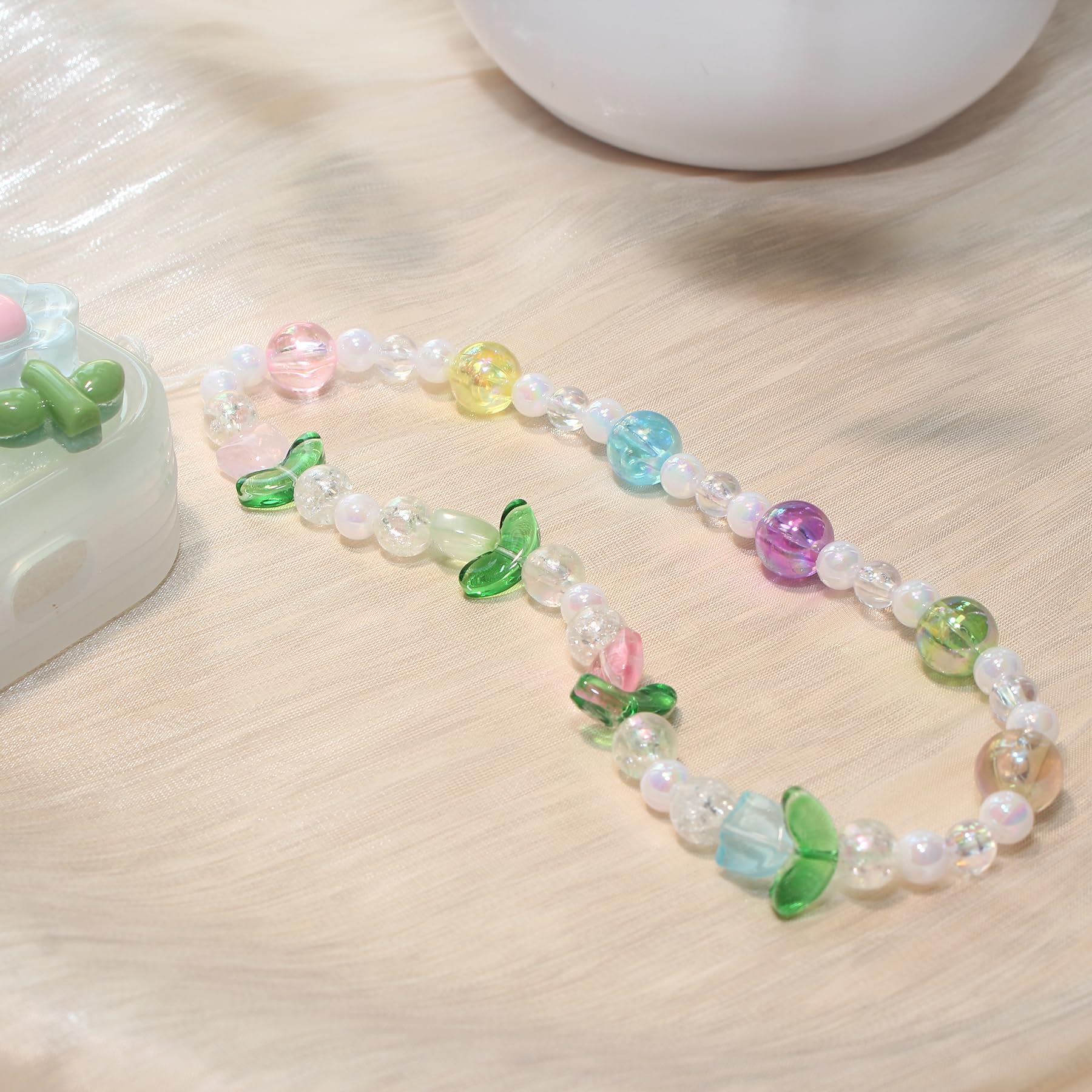 Handmade Beaded Phone Charms Strap - Cute Flower Heart Bear Bracelet Wrist Lanyard for Phone Case & Camera Accessories | Perfect for Girls, Teens, DIY Gifts, and Everyday Fashion Accessory
