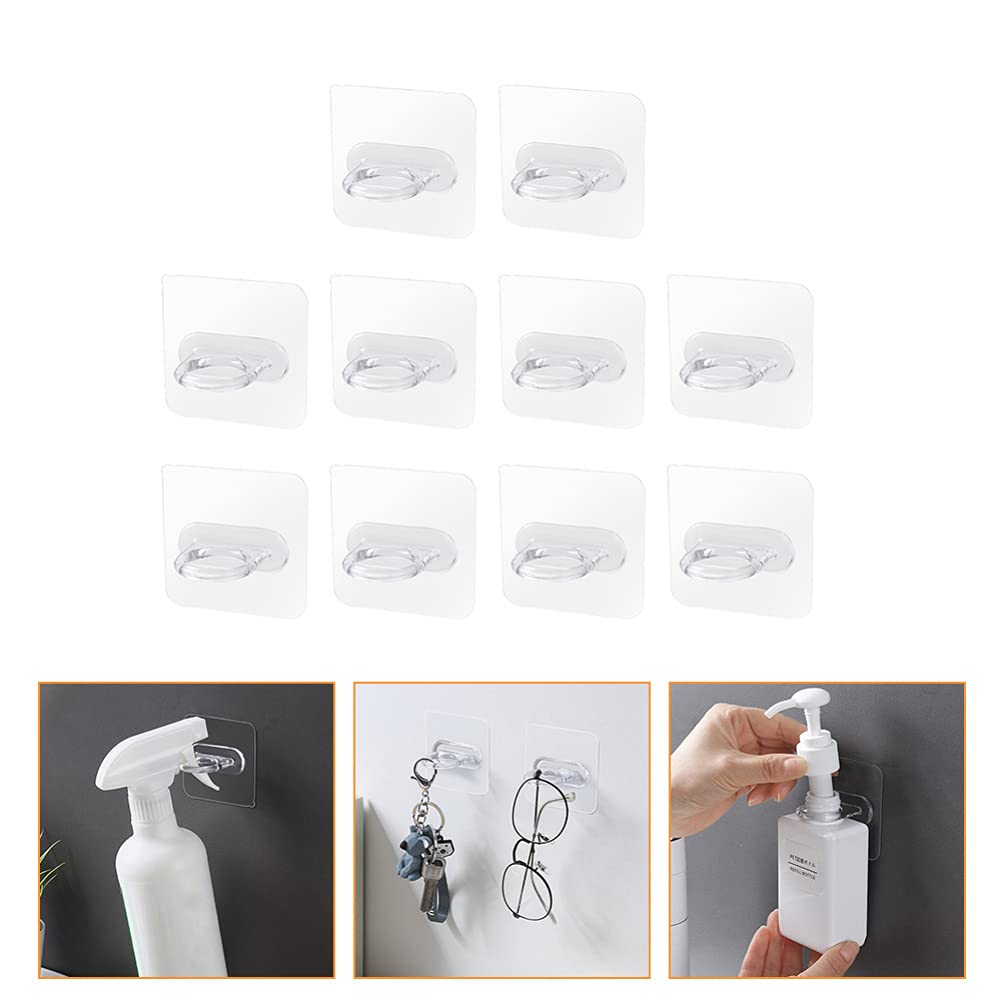 10Pcs Adhesive Wall Hooks - Heavy Duty Plastic Sticky Hooks for Bathroom, Kitchen & Shower - No Drill Hanging Organizer for Towels, Robes, Bottles & Soap Dispensers - Perfect for Small Space Organization & Home Decor
