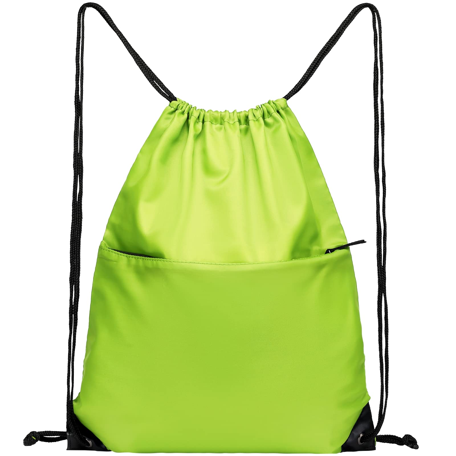 Lightweight Drawstring Backpack - 210D Nylon Foldable Gym Bag with Zipper Side Pocket for Men & Women | Perfect for Sports, Travel & School (Apple Green)