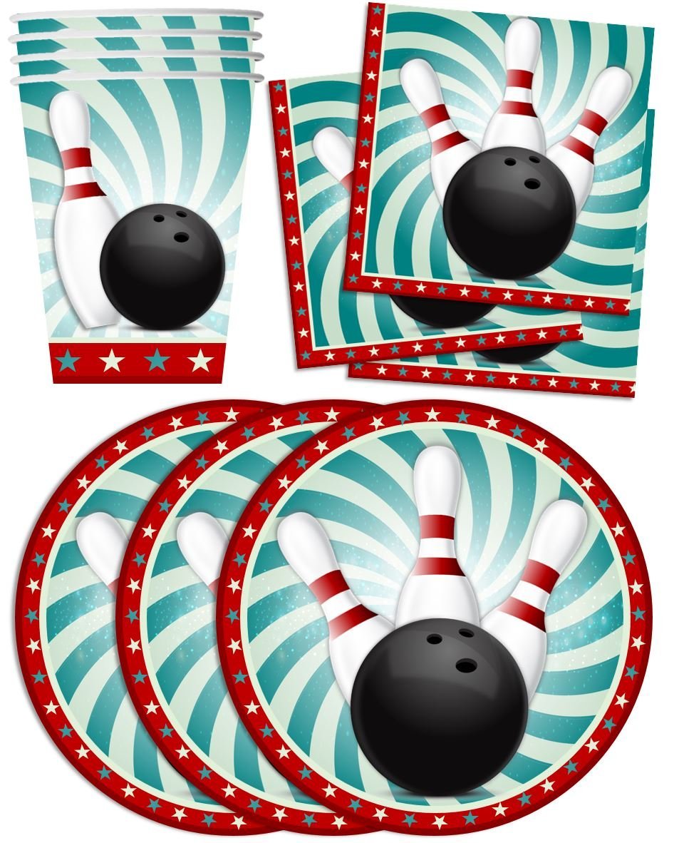 Bowling Party Supplies Set - 16-Piece Tableware Kit with Plates, Napkins & Cups for Birthday Celebrations, Game Nights & Themed Events