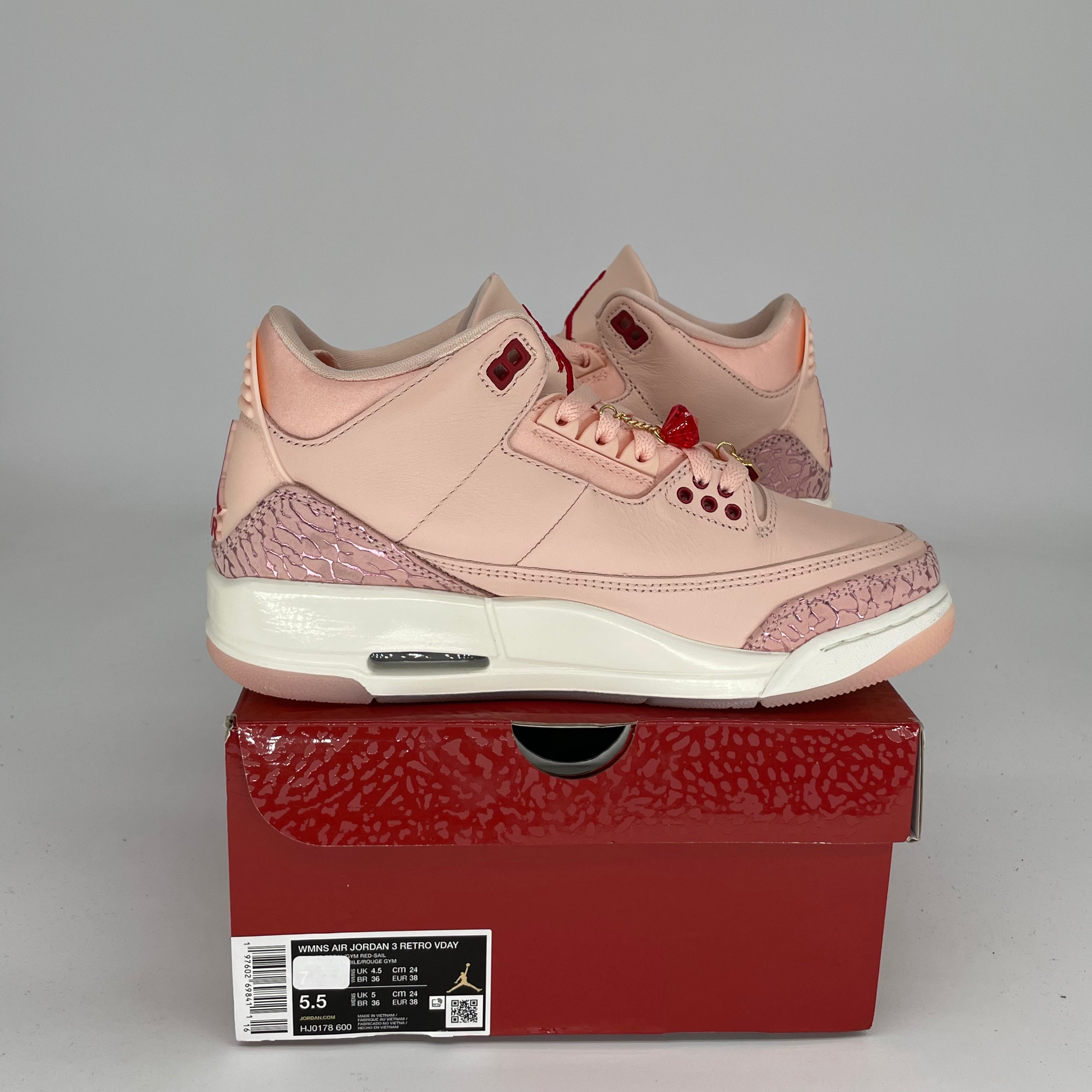 AIR JORDAN 3 VALENTINES DAY SNEAKERS - WOMEN'S SIZE 5.5/7W (HJ0178 600) - Perfect Gift for Valentine's Day, Anniversary or Special Occasions