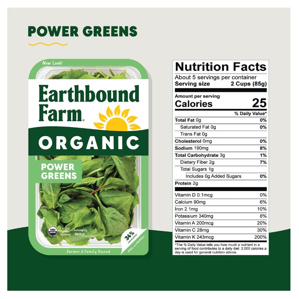 Organic Power Greens by EARTHBOUND FARM - 16 oz | Nutrient-Rich Superfood Blend for Smoothies, Salads & Healthy Meals | USDA Certified Organic Leafy Greens