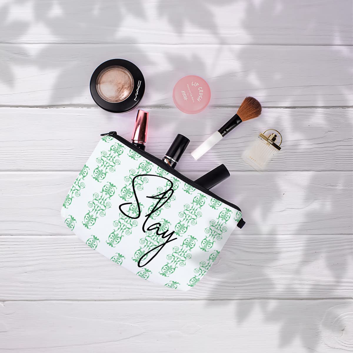 Crazyify White Canvas Cosmetic Bag for Women - Waterproof Travel Makeup Pouch with Zipper, Toiletry Storage Organizer | Perfect for Travel, Gym, and Daily Use