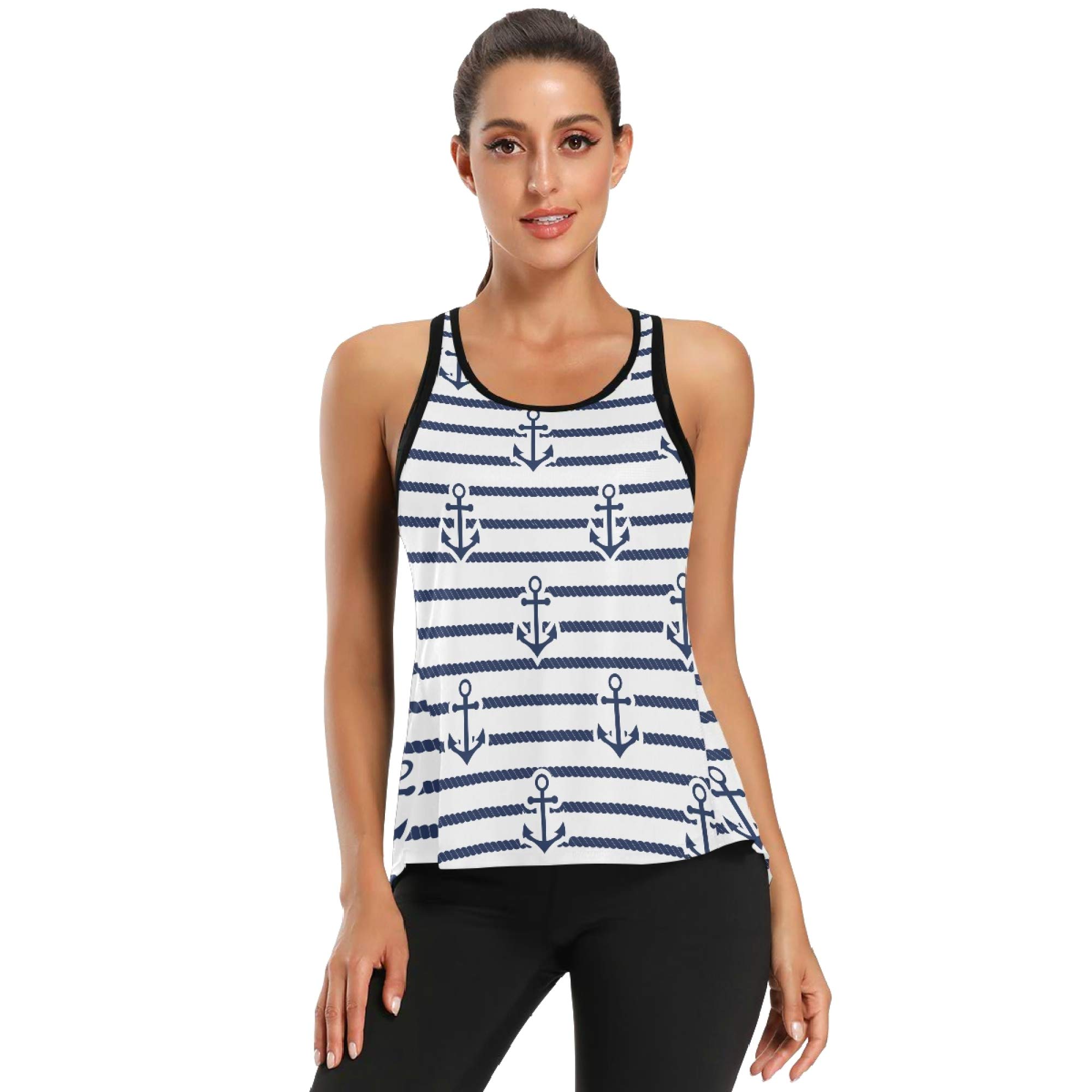 Women's Open Back Workout Tank Tops - Black & White Star Print Gym & Yoga Shirts with Tie Back Design - Breathable Muscle Tank for Fitness, Running & Yoga - Small Size