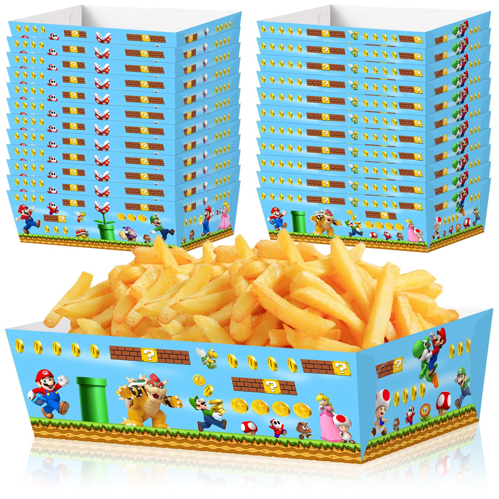 30 PCS Super Mario Paper Food Boats & Serving Trays - Mario Party Supplies for Kids Birthday Decorations - Perfect for Themed Parties, Game Nights & Fun Snack Serving