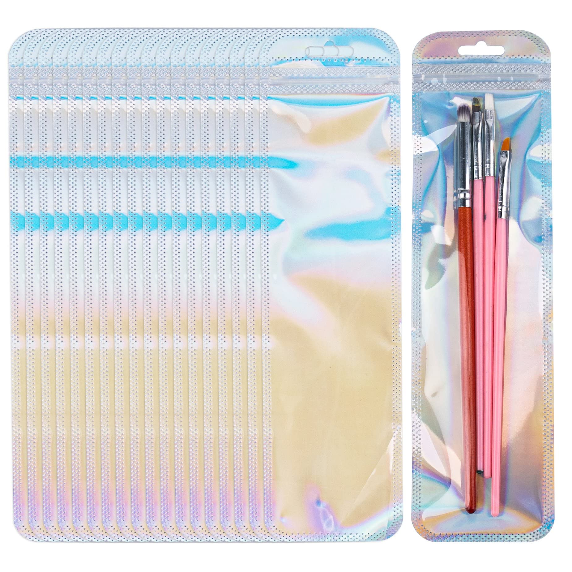 100-Piece Holographic Resealable Foil Pouch Bags - Premium Pen Storage, Jewelry & Cosmetic Organizer for Lip Gloss, Eyelashes, Candy Packaging (Great for Gifts, Travel & Retail Display)