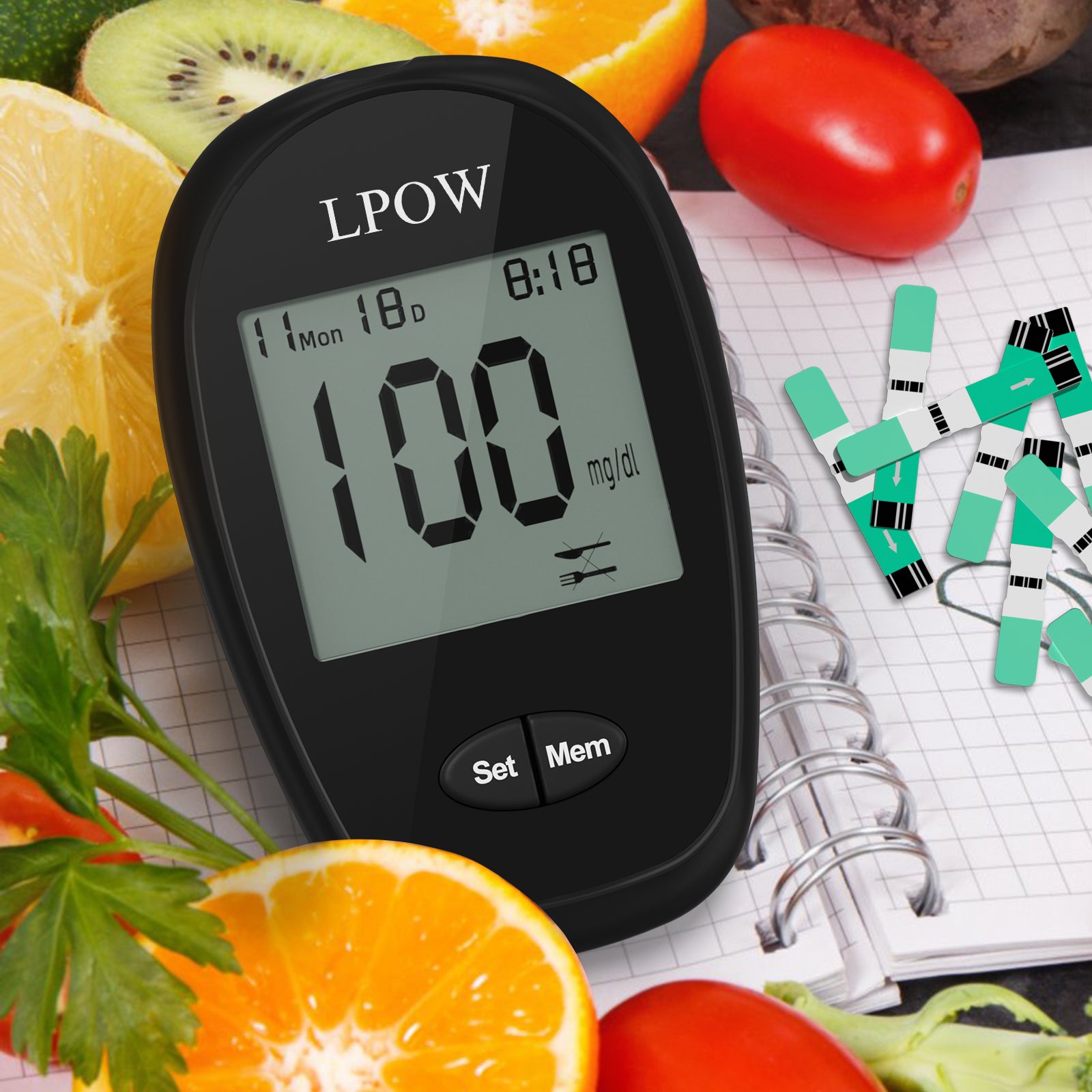 LPOW Blood Glucose Monitor Kit - 100 Test Strips, 100 Lancets, Glucose Meter, Control Solution, Lancing Device & Travel Case | Home Diabetes Testing for Adults & Seniors