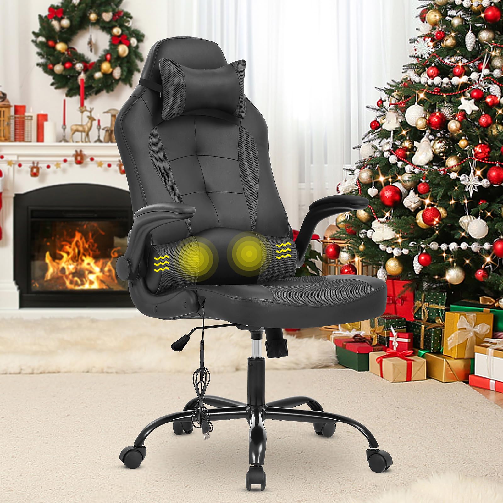 Ergonomic Gaming Chair with Lumbar Support & Headrest - Adjustable PU Leather Office Computer Chair for Video Games, Work & Home Use - Perfect for Gamers, Remote Workers & Home Office (Grey)