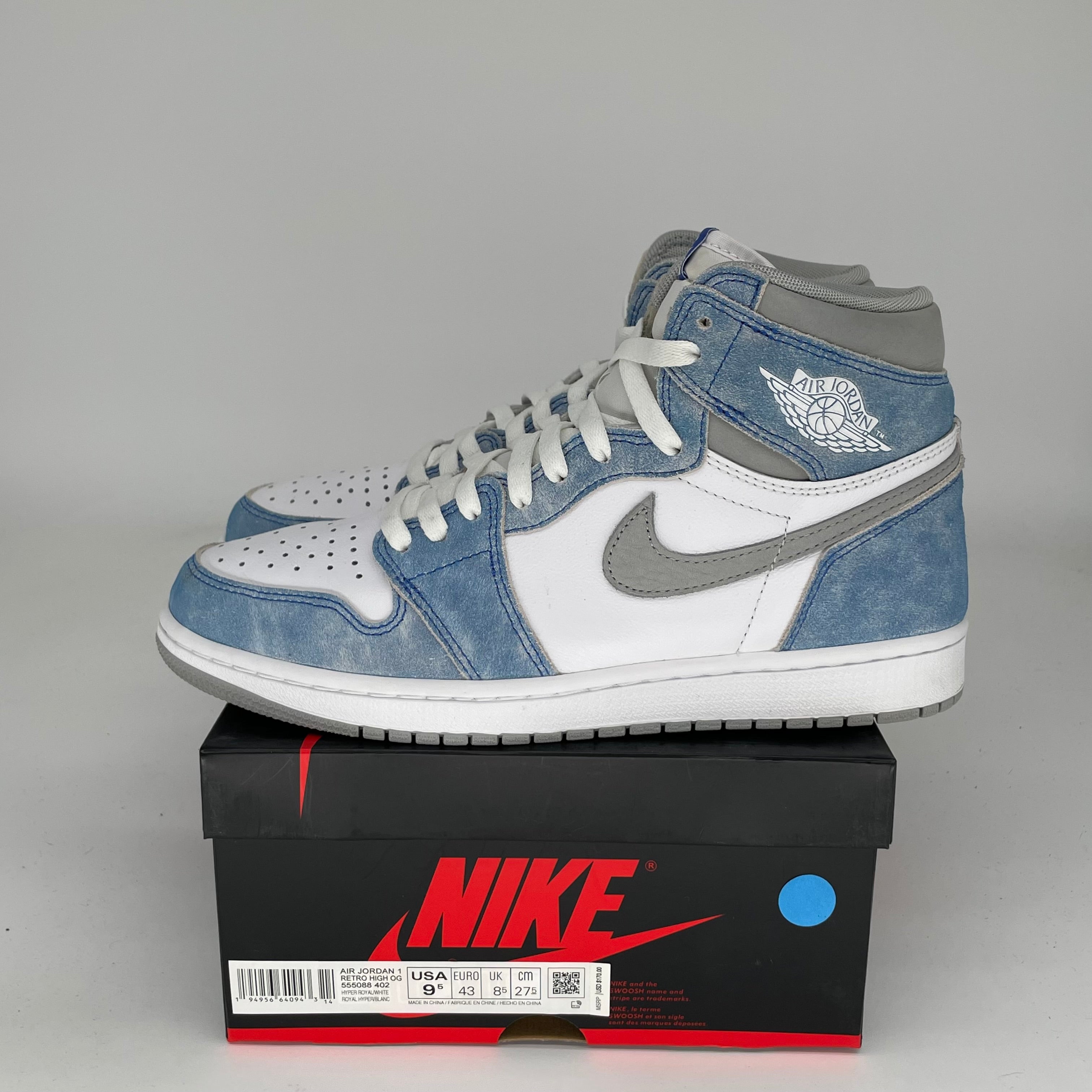 AIR JORDAN 1 HYPER ROYAL Sneakers - Men's Size 9.5 (555088-402) | Retro Basketball Shoes for Casual Wear & Street Style Fashion