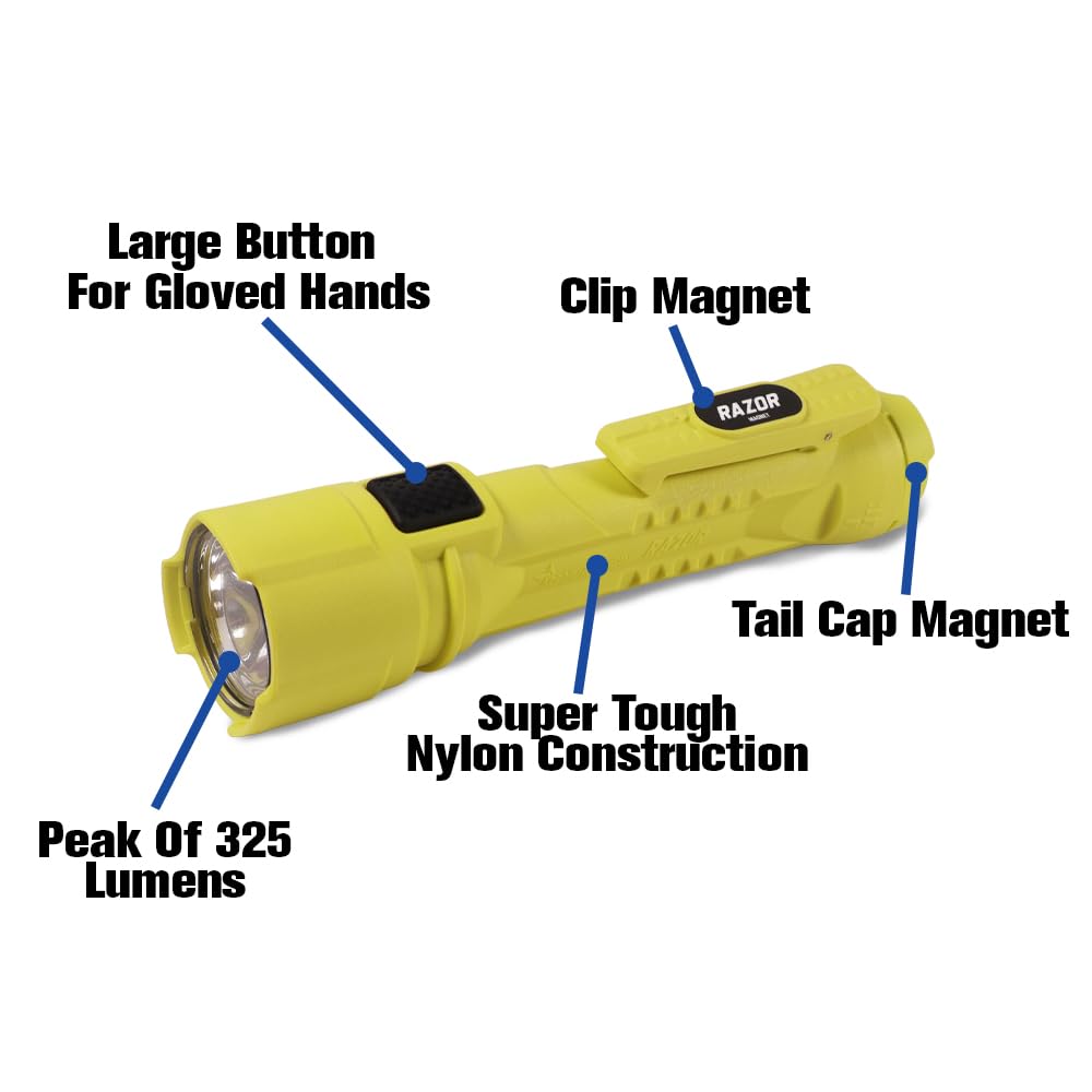 BRIGHT STAR Razor: Intrinsically Safe LED Flashlight – 14,000 Candela, 24-Hour Runtime, Magnetic Hands-Free Design, AA Batteries Included (Made in USA) – Perfect for Camping, Emergency Kits & Industrial Work