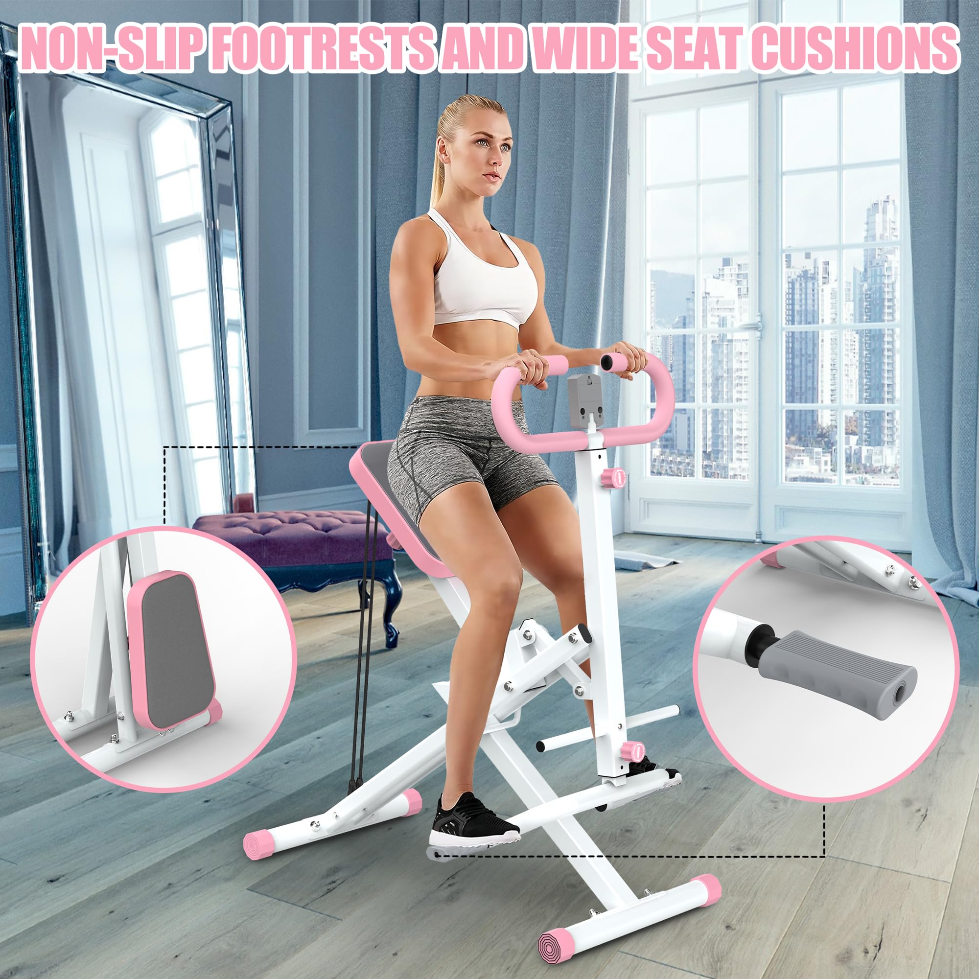 Foldable Adjustable Squat Machine for Home - Squat Ride & Rowing Exercise Equipment with Resistance Bands - Glute & Leg Cardio Workout for Small Spaces - Perfect for Home Gym, Apartment Fitness & Full-Body Training