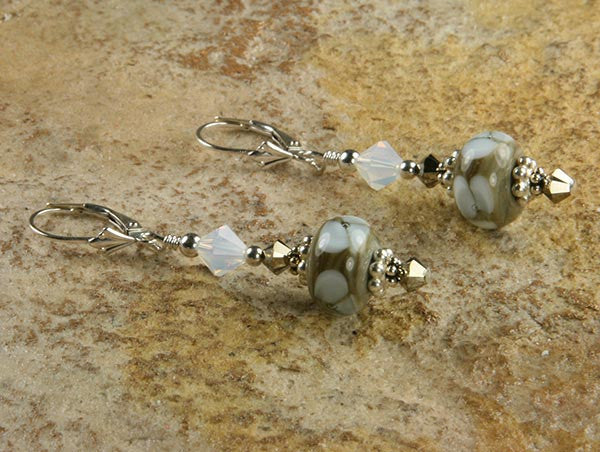 Handmade Opal Floral Lampwork Glass Bead Earrings – Elegant Dangle Drop Jewelry for Women, Perfect for Weddings, Parties & Special Occasions