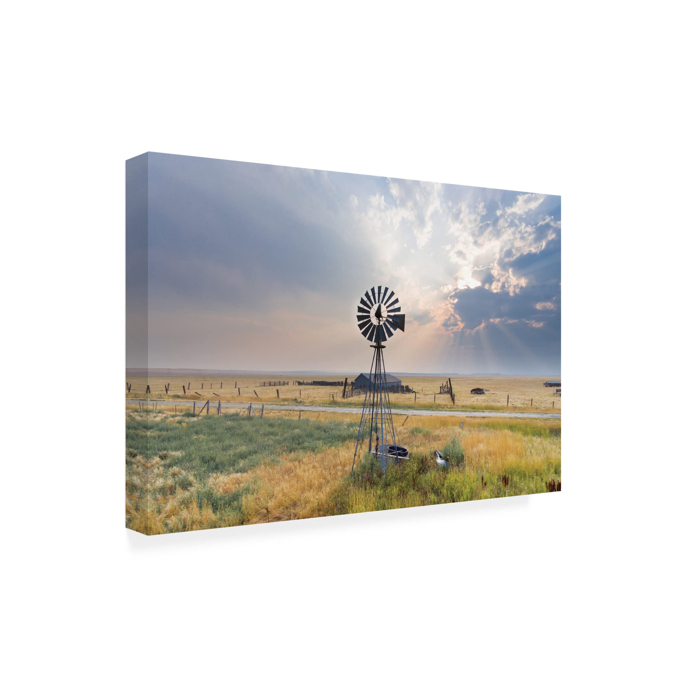 Annie Bailey Art 'Windmill Sunset' Canvas Wall Art Print - Handmade Landscape Painting for Living Room, Bedroom & Office Decor