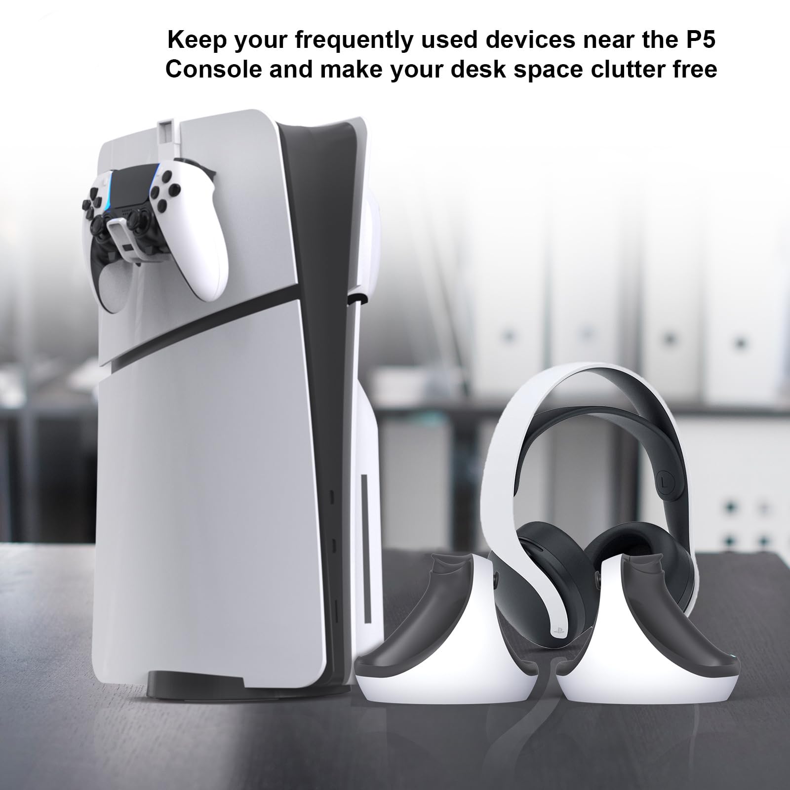2-Pack PS5 Slim/PS5 Controller Hanger Holder - Gaming Headset Hook & Headphone Grip Stand Mount - Compatible with All PS5 Consoles - Perfect for Organizing Gamepads and Accessories in Gaming Setup