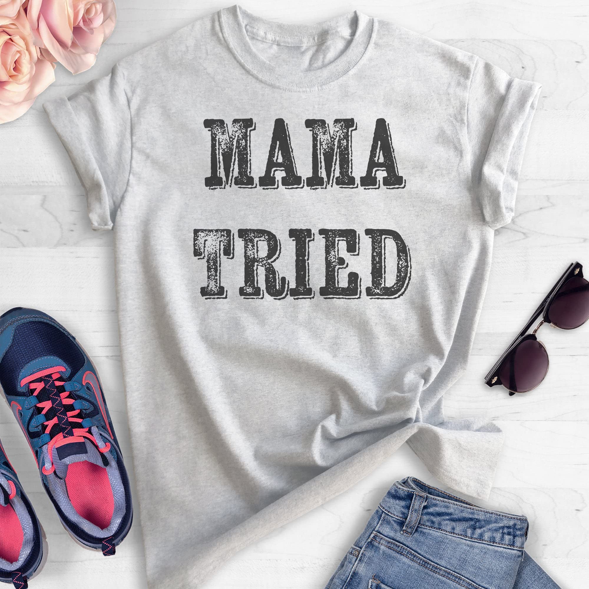 EVERTREE CLOTHING Mama Tried T-Shirt - Unisex Women's Southern Style Graphic Tee for Wild Child & Free Spirit | Casual Wear, Music Festivals & Southern Pride Outfits