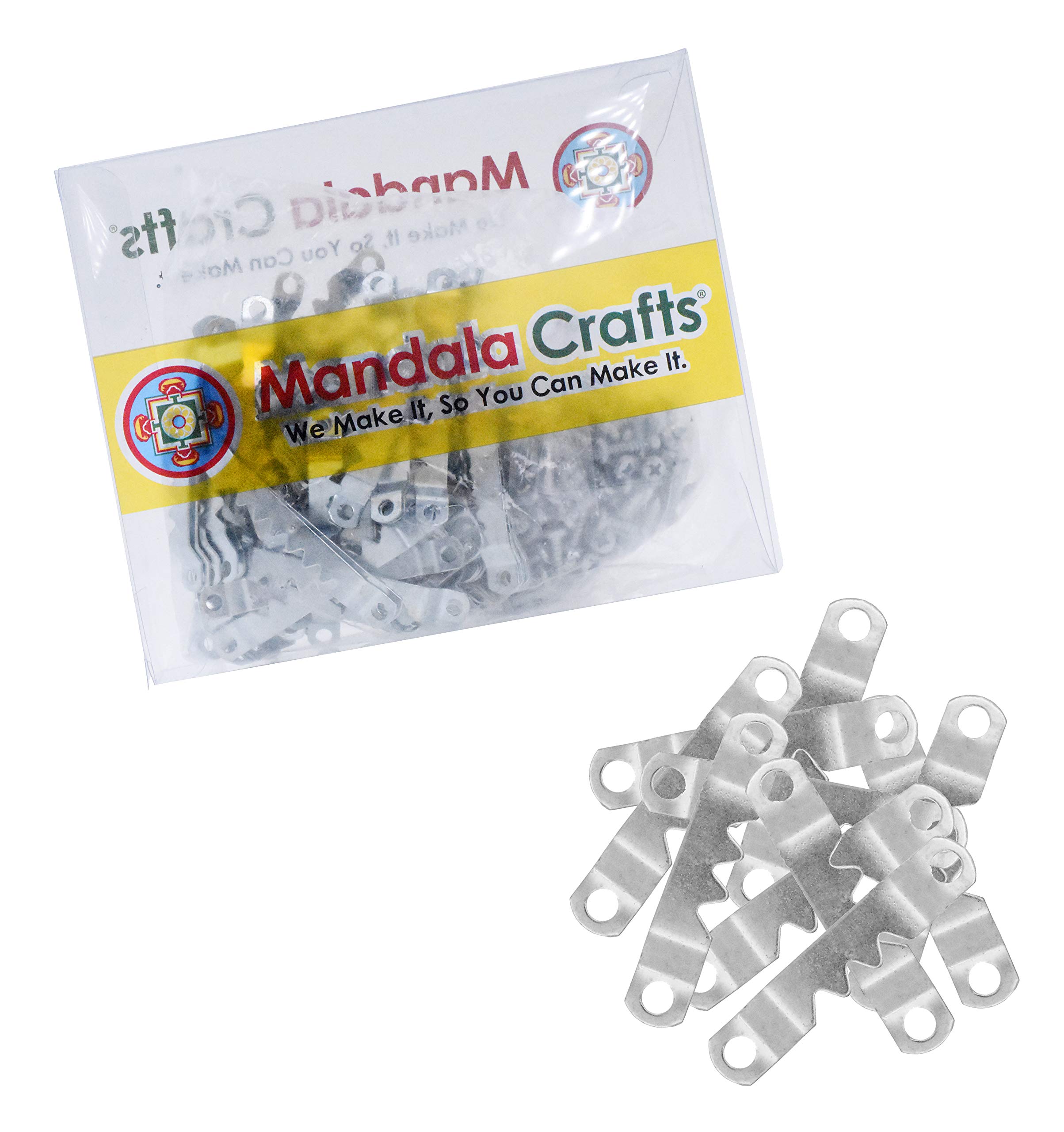 Sawtooth Picture Hangers Kit - 100 Sets Small Silver Hooks with Screws for Hanging Canvas Paintings, Wood Frames & Wall Art | Durable Picture Hanging Hardware by Mandala Crafts | Perfect for Home Decor, Gallery Displays & Office Wall Organization