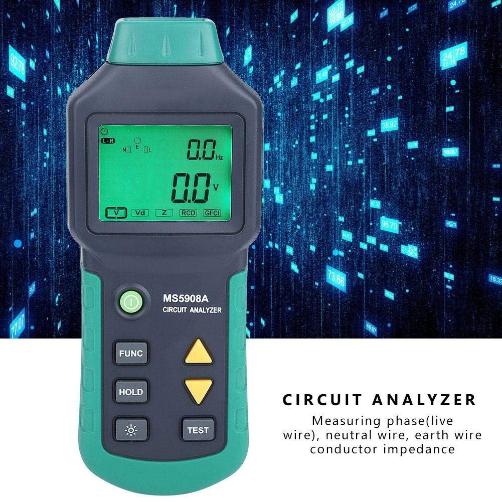 MS5908A LCD Circuit Analyzer - 100-240V AC RMS Voltage Tester with GFCI/RCD Fault Detection (US Plug) - Ideal for Electricians, HVAC Technicians, and DIY Home Electrical Testing