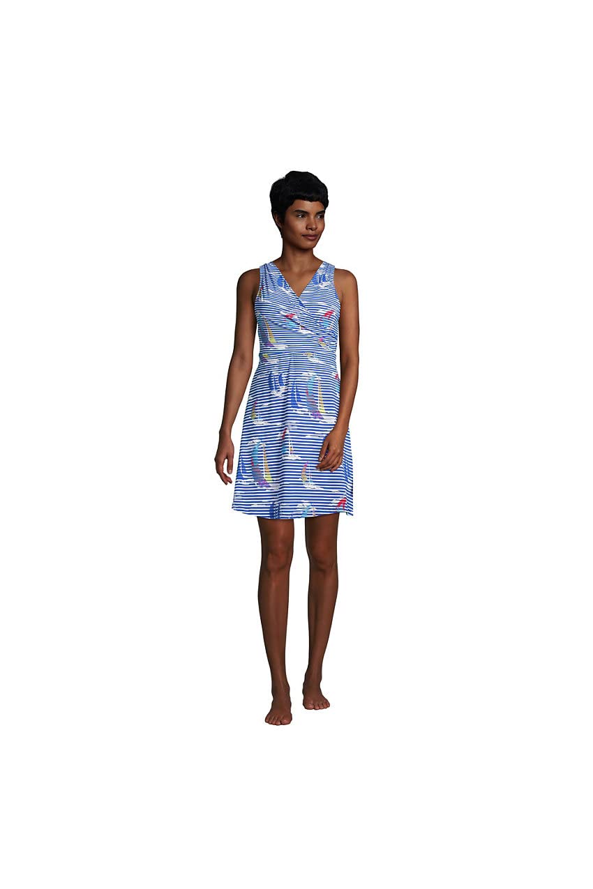Lands' End Women's Tummy Control Surplice Wrap Swim Dress One Piece Swimsuit - Flattering Swimwear for Beach, Pool & Vacation | UPF 50+ Sun Protection
