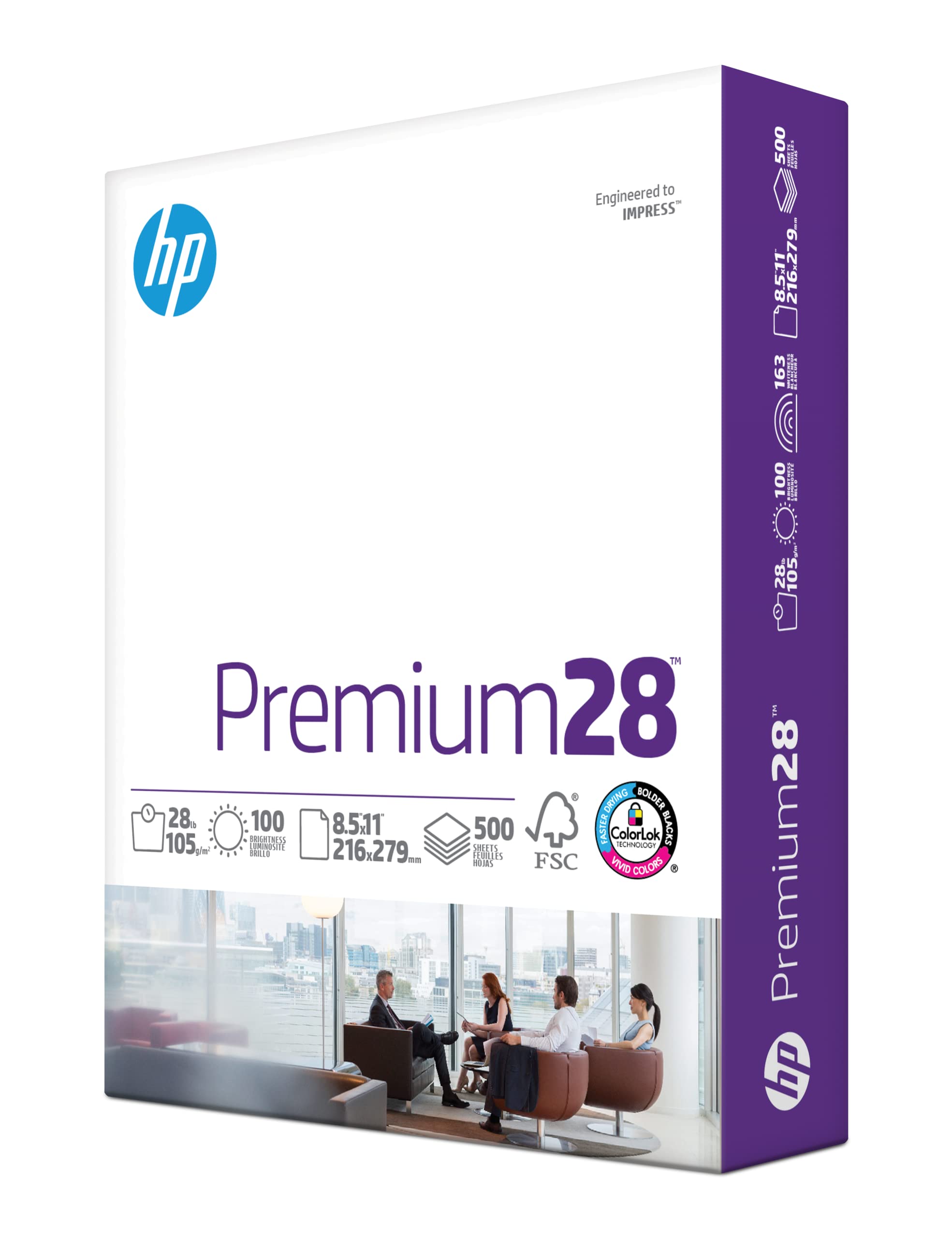 Premium HP Printer Paper 8.5 x 11 Inches, 28 lb Weight - 500 Sheets/Ream, 100 Brightness, FSC Certified, Made in USA (205200R) - Ideal for Home Office, School Projects & Professional Printing