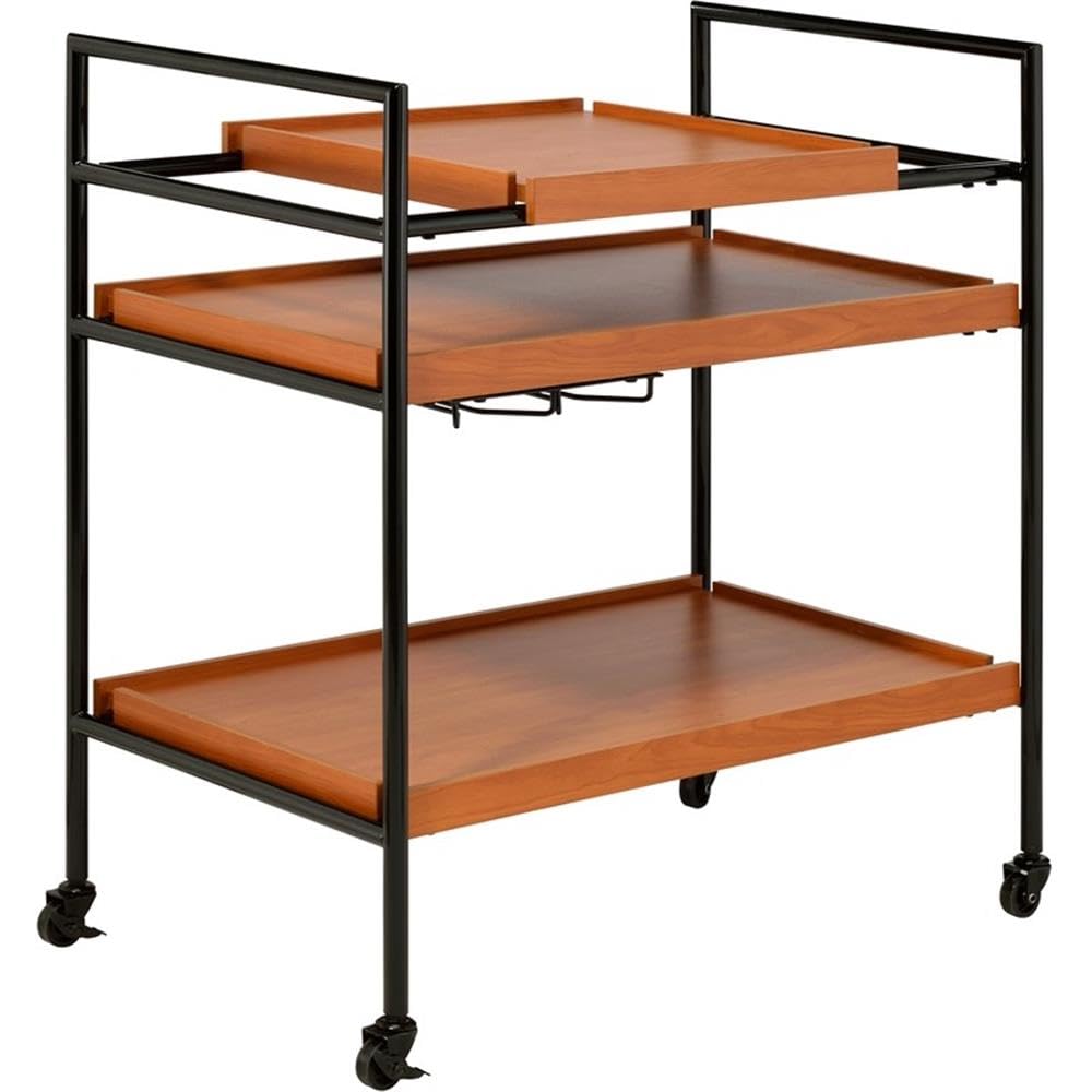 Acme Oaken Serving Cart with 3 Adjustable Wooden Shelves - Honey Oak & Black Finish | Perfect for Kitchen, Dining Room, or Outdoor Entertaining