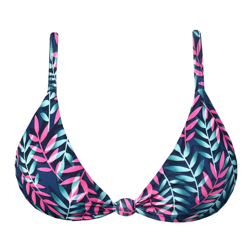Royal Blue Neon Leaves Brazilian Knot Triangle Bikini Top - Sexy Swimwear for Women, Summer Beach Vacation, Pool Party, and Tropical Getaways