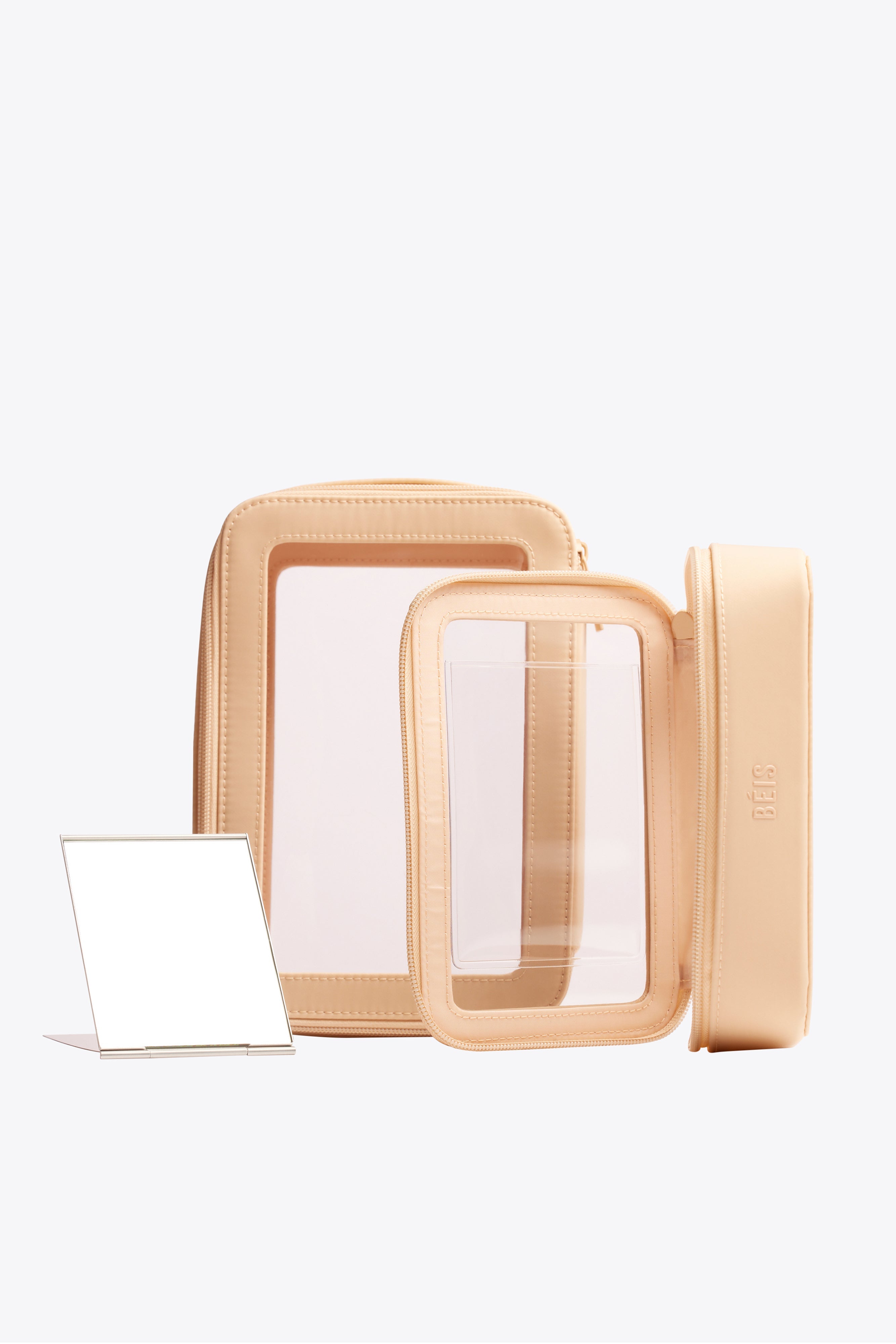 Travel-Friendly Beige Cosmetic Set for Airplane & On-the-Go Makeup Touch Ups | TSA Approved Toiletry Bag for Women