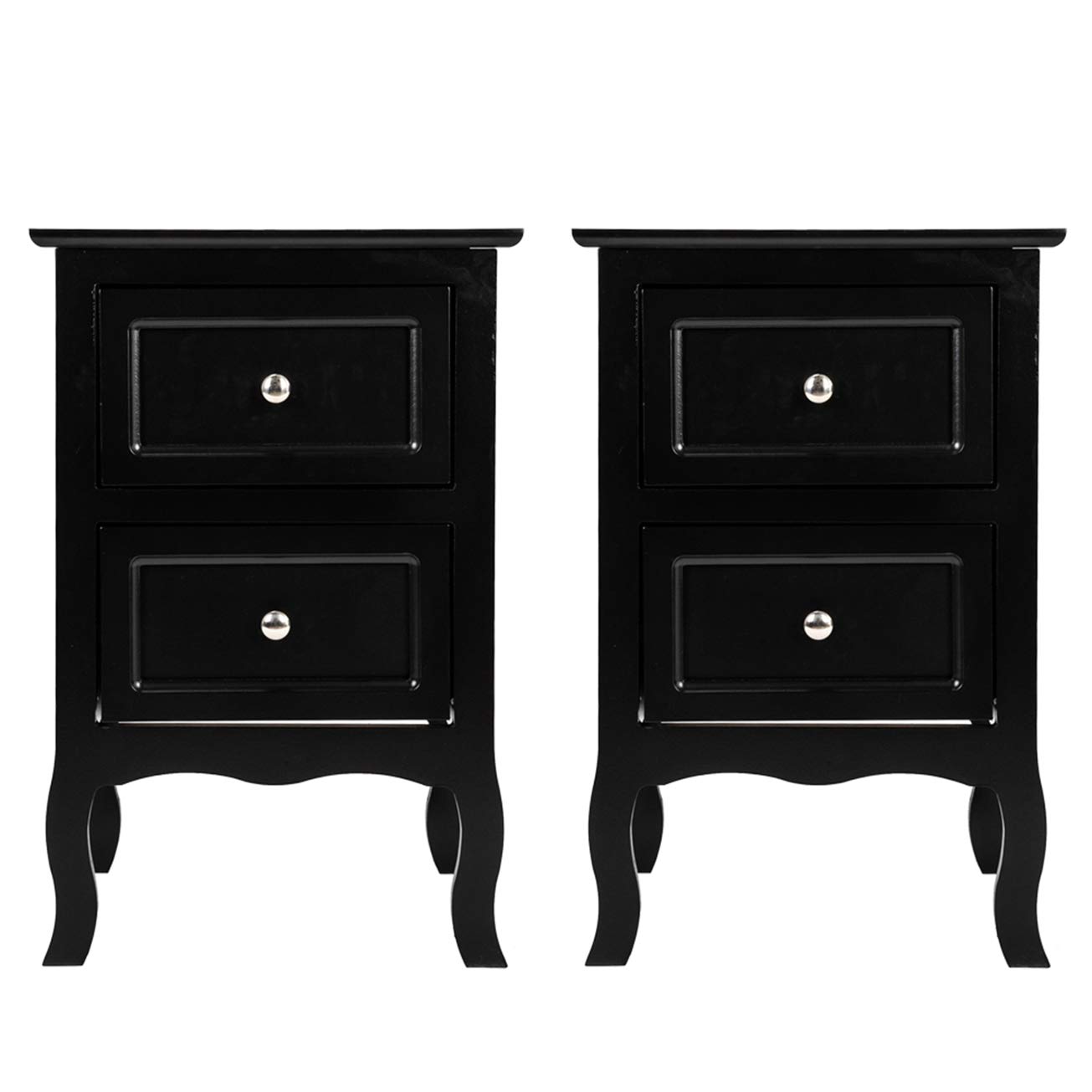 MITPATY 2-Piece Black Country Style Nightstand Set with Two-Tier Storage - Perfect for Bedroom Organization & Small Space Living
