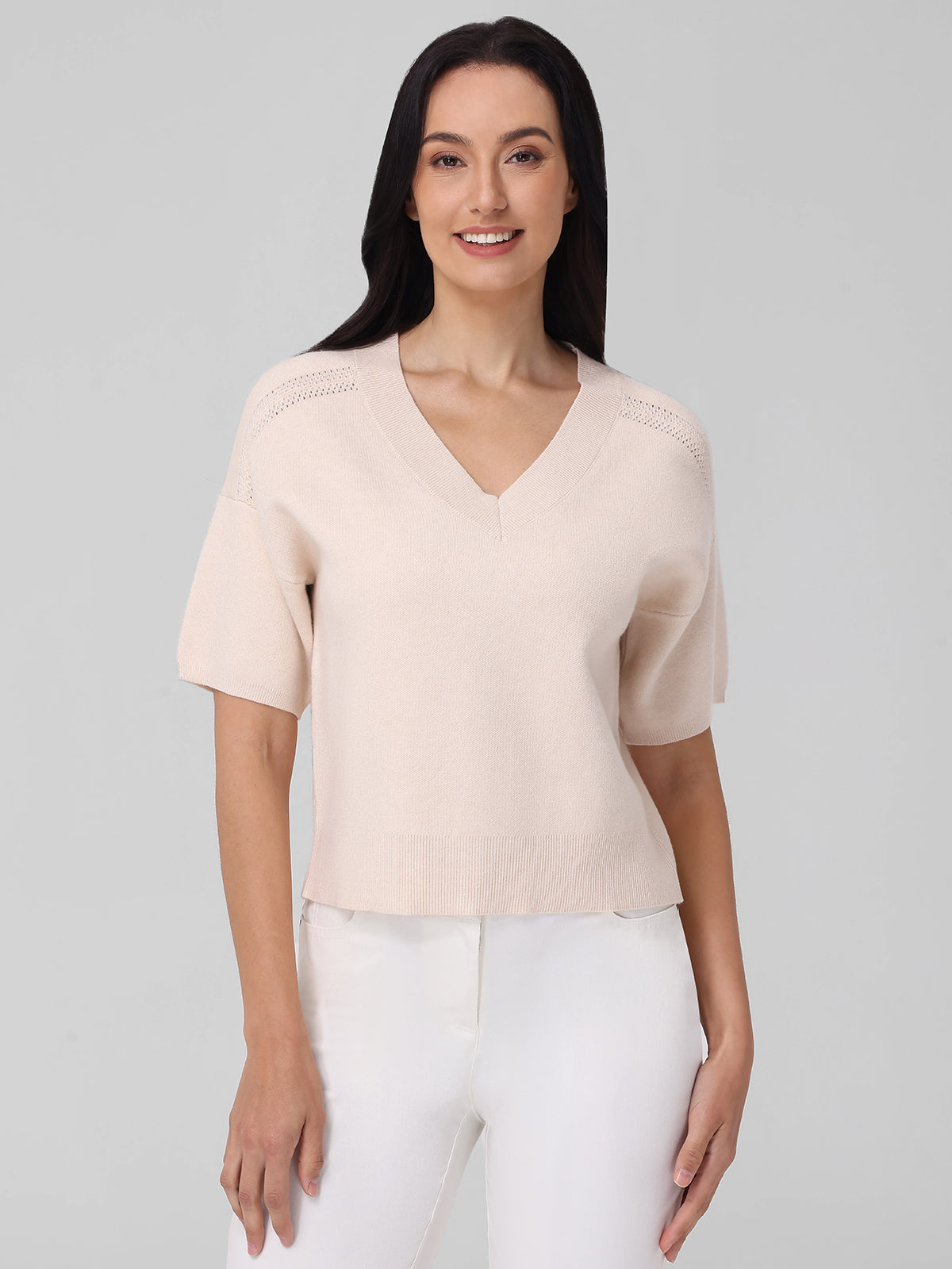 Isla Women's V-Neck Short Sleeve Knit Sweater - Lightweight Casual Pullover for Spring & Summer Outfits | Office Wear, Date Night, Weekend Brunch