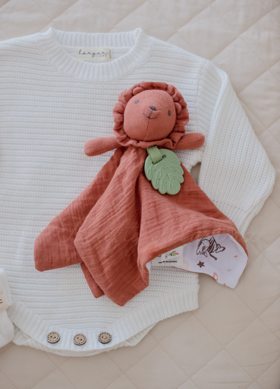 Organic Baby Comforter with Natural Rubber Teether - Soft & Safe for Newborns & Toddlers - Perfect for Soothing, Teething & Sleep Time