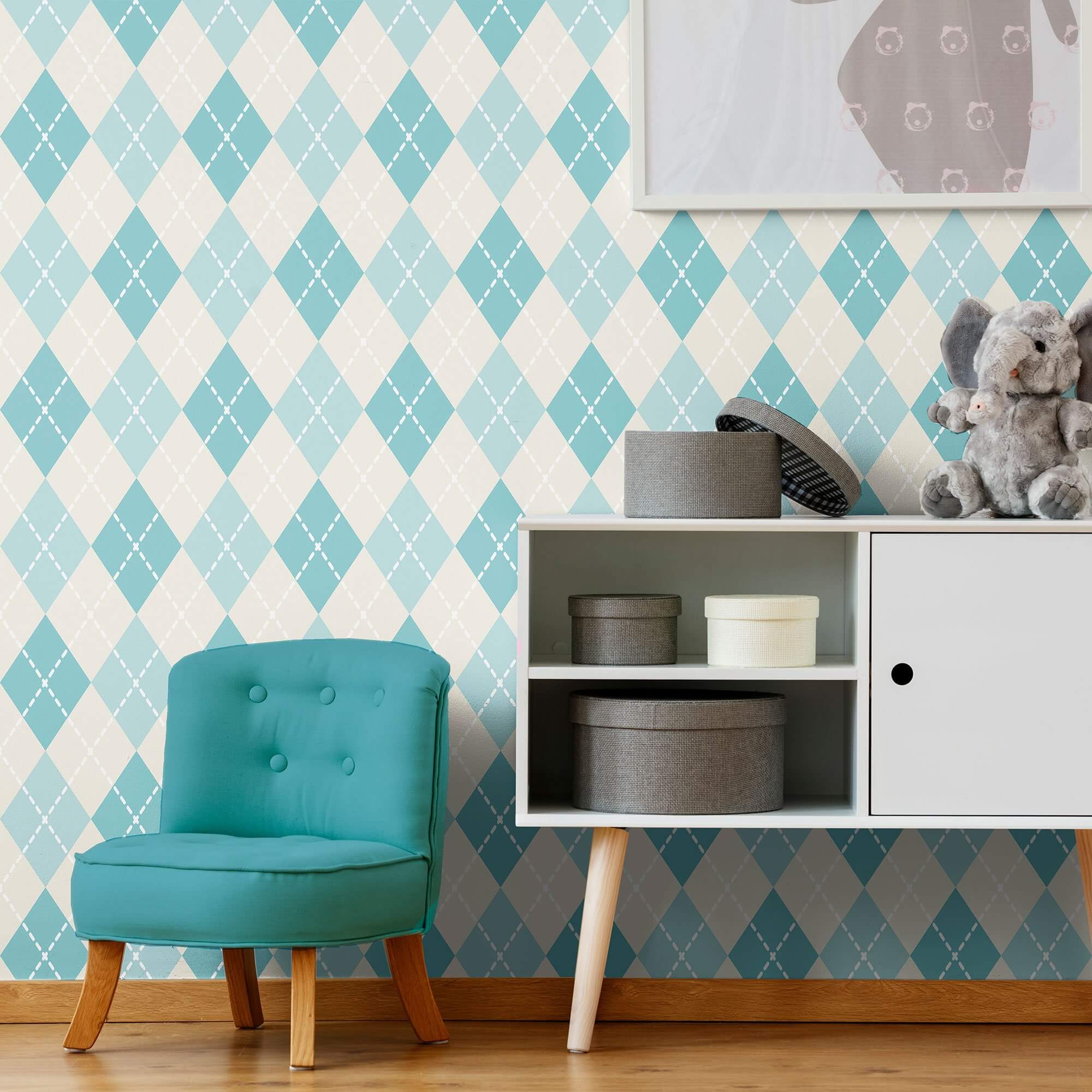 Blue and Tan Geometric Peel and Stick Removable Wallpaper - Self-Adhesive Wall Decal for Home Decor (71.2