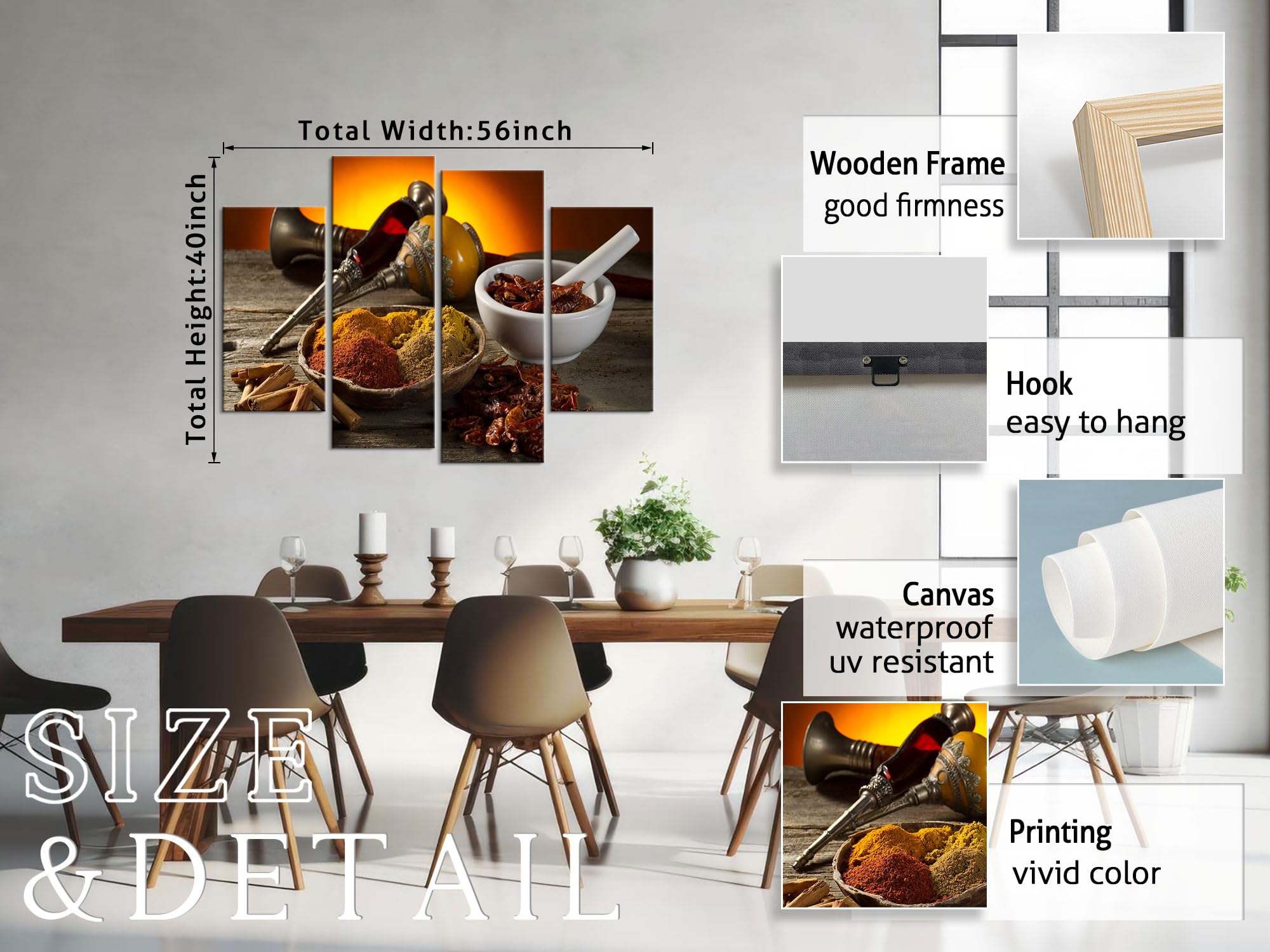 YOUHONG 4-Piece Kitchen Wall Art - Spices Canvas Painting for Rustic Decor | Ready to Hang for Home & Kitchen
