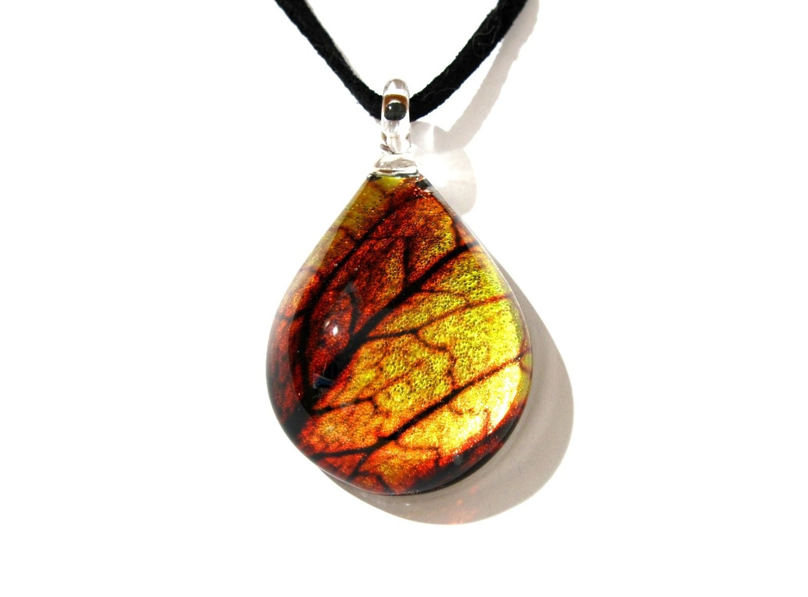Handmade Gold Leaf Glass Pendant Necklace for Women & Men - Autumn Fashion Jewelry