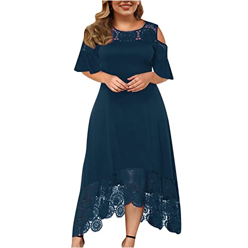 Elegant Plus Size Off Shoulder Lace Strap High Low Maxi Dress for Women - Perfect for Cocktail Parties, Weddings & Special Occasions