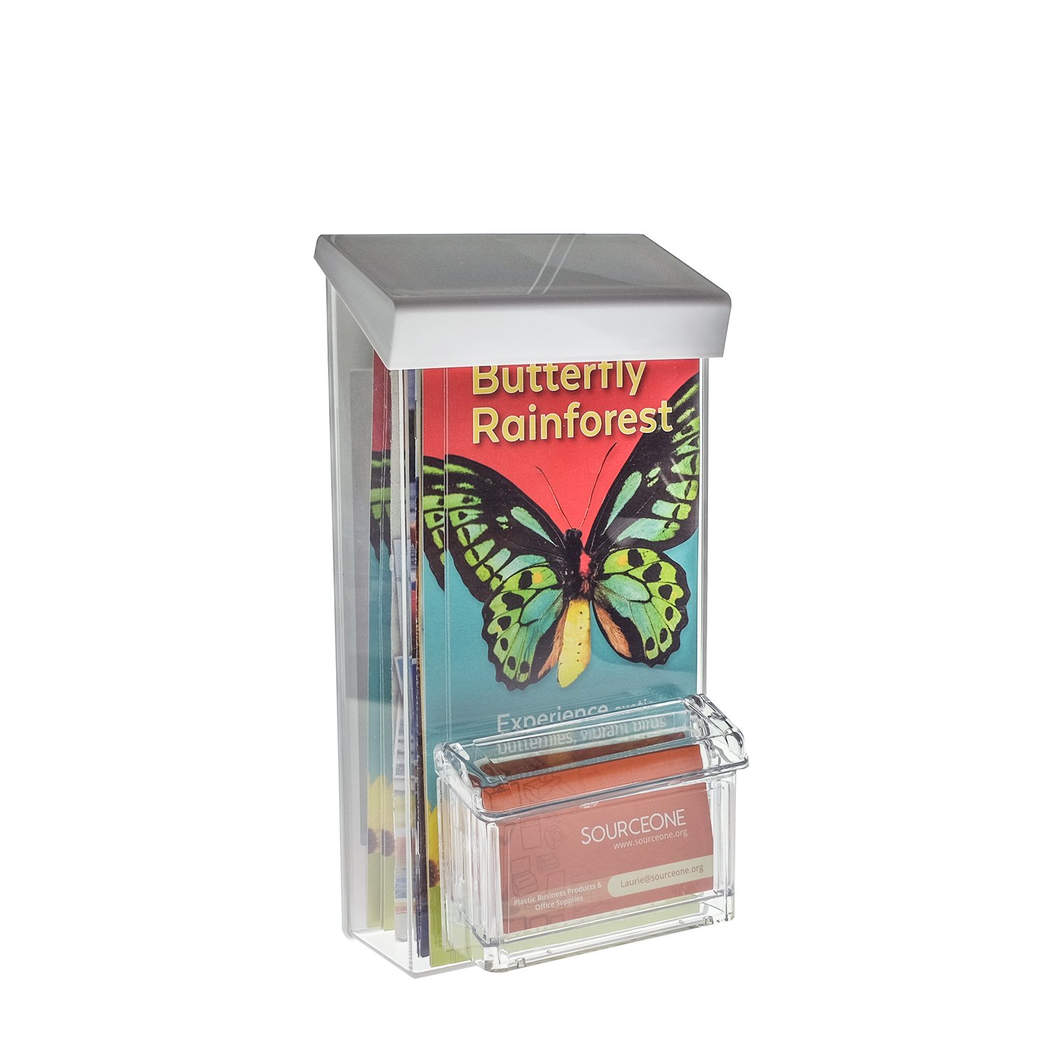 Source One Outdoor Trifold Brochure Display with Business Card Slot - White Lid - Perfect for Restaurants, Hotels & Trade Show Booths