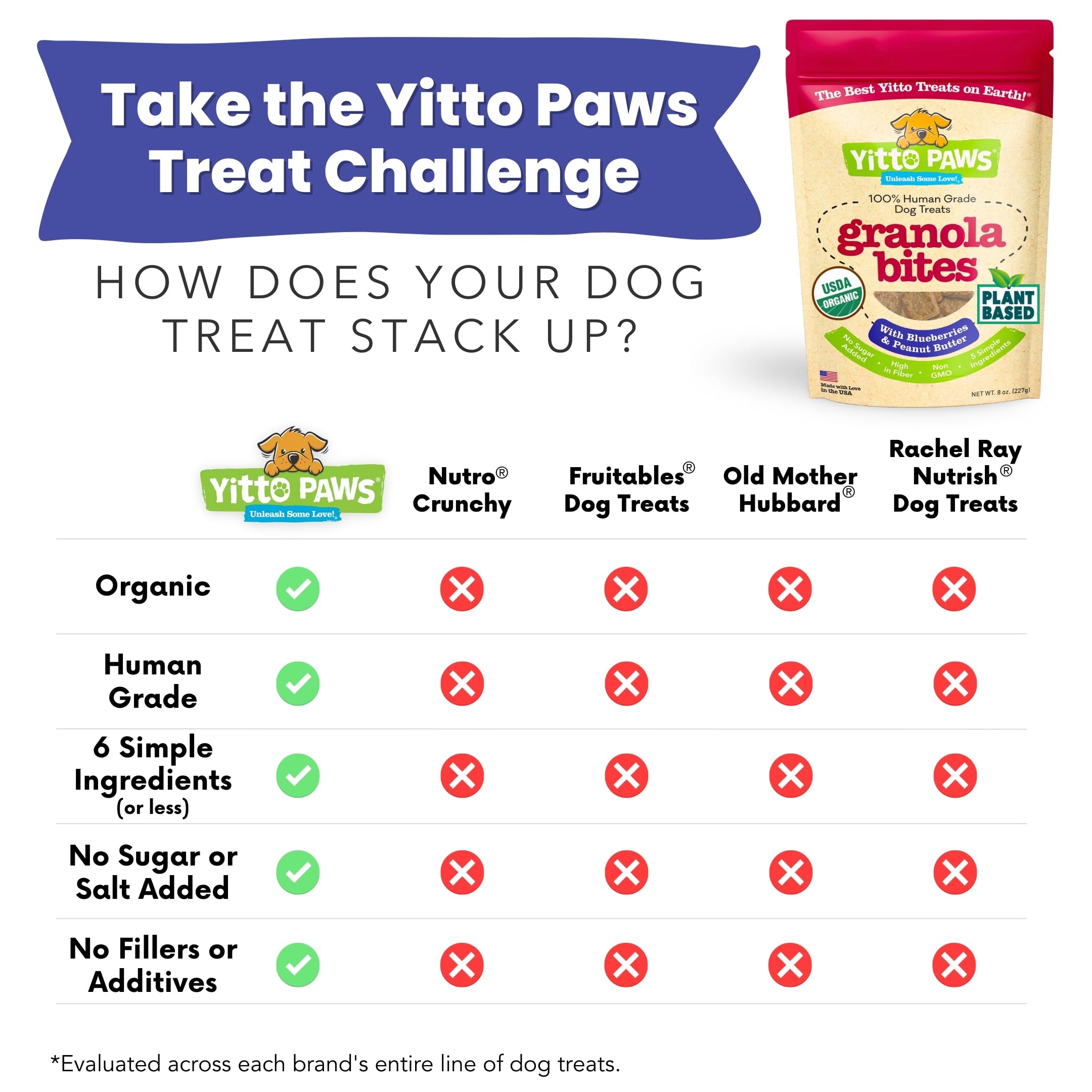 Crunchy Organic Blueberry Dog Treats with Oats & Peanut Butter - Healthy, Vegan, All-Natural Training Treats Made in USA | Low Calorie, Human-Grade, No Sugar Added Dog Biscuits for Training, Rewards & Snacking