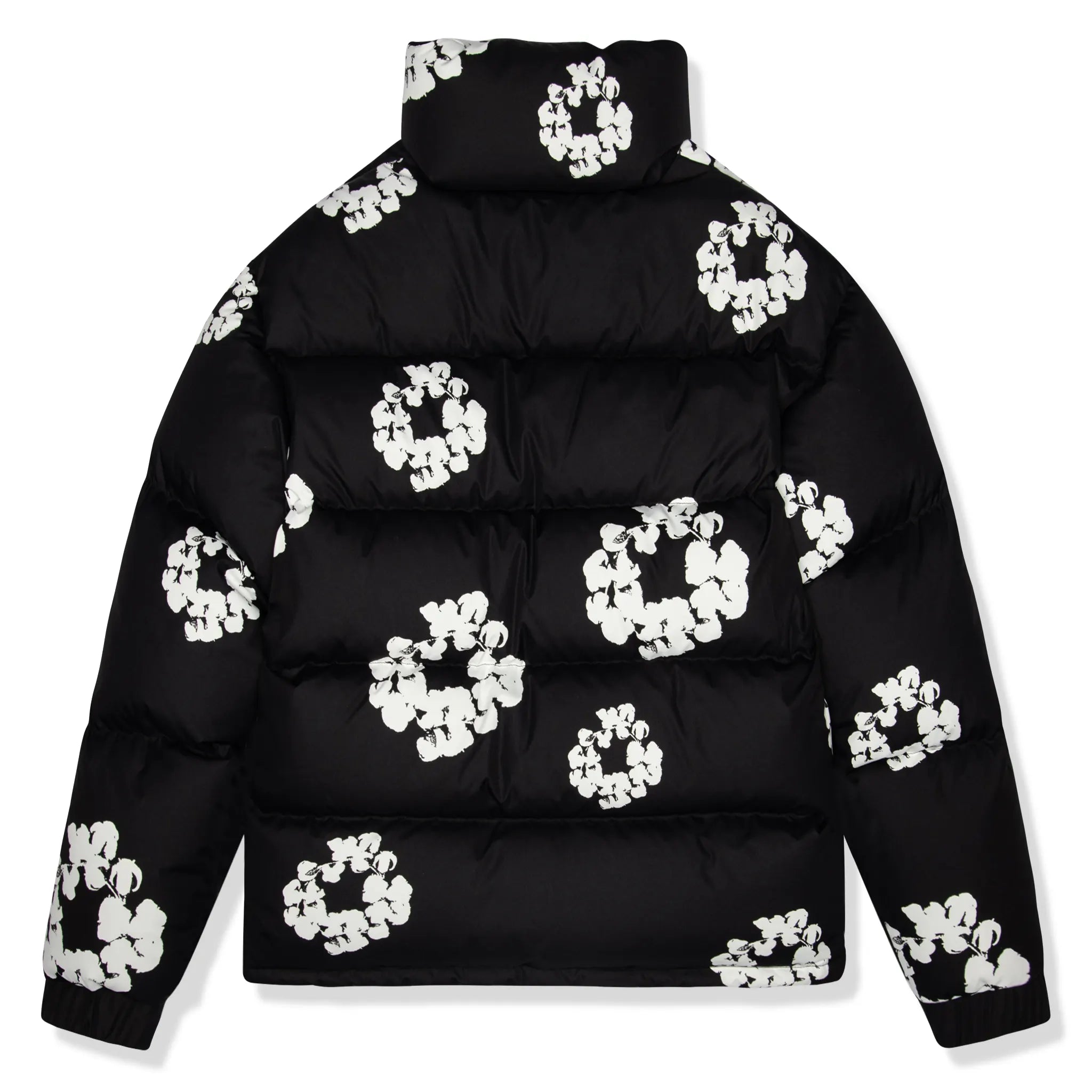 Denim Tears Cotton Wreath Black Puffer Jacket for Men - Winter Warm Quilted Coat with Hood - Streetwear Fashion for Urban Style & Outdoor Activities