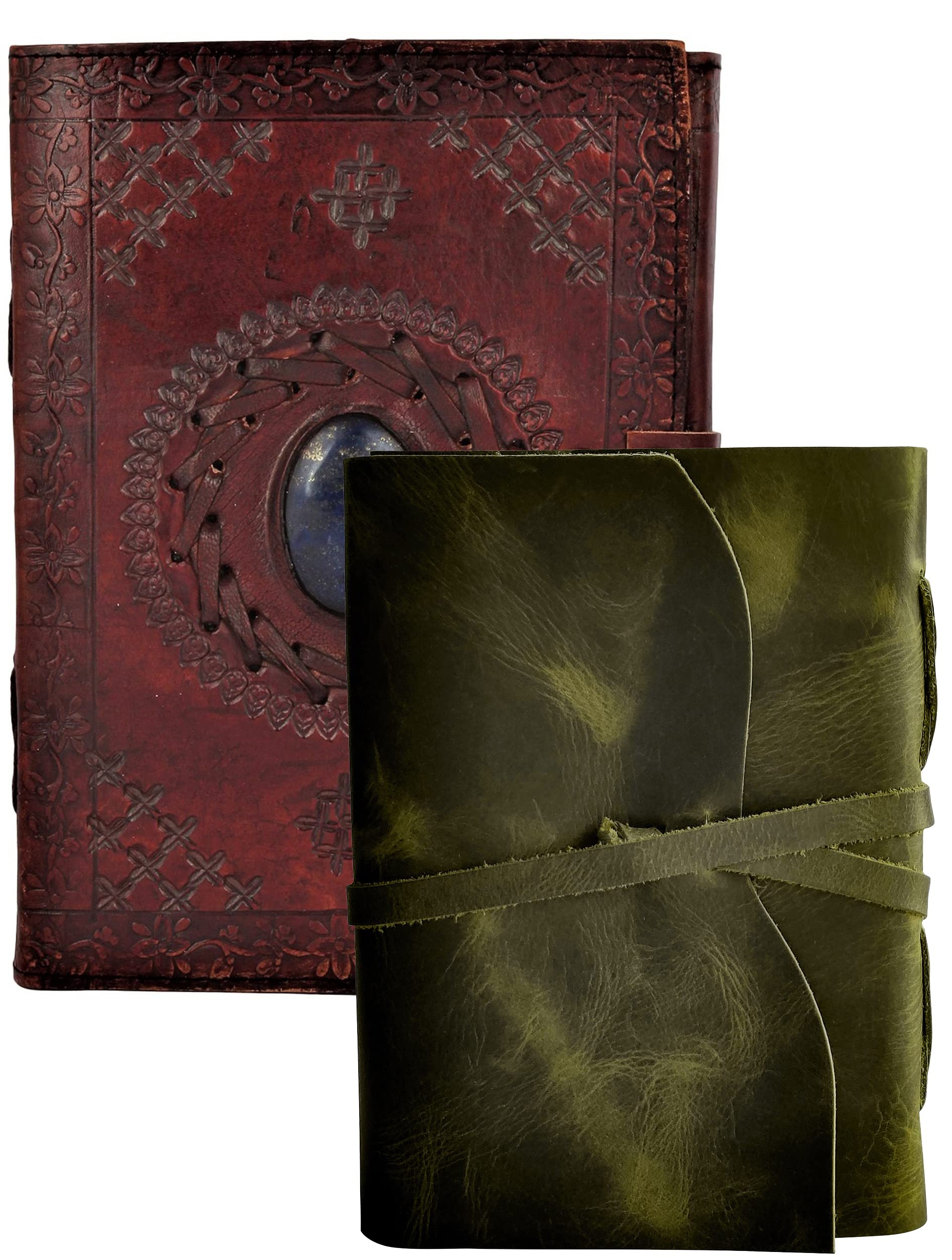 Handmade Leather Journal with Semi-Precious Stones & Vintage Deckle Edge Paper - Witchcraft Book of Shadows, Travel Writing Notebook, Gift for Men & Women - Perfect for Wiccan Rituals, Travel Diaries & Creative Writing