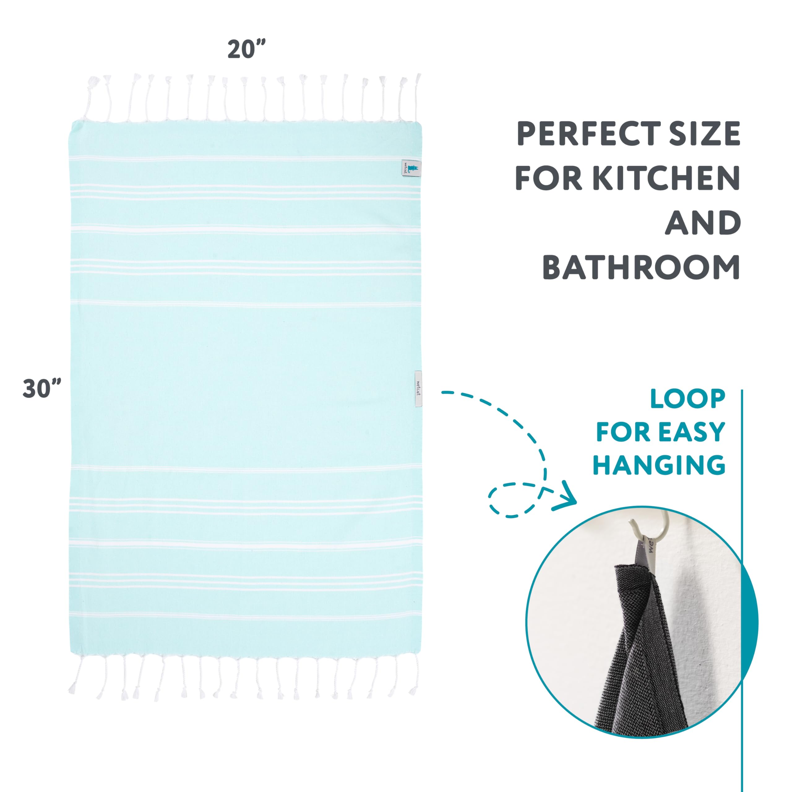 Premium WETCAT Turkish Hand Towels Set of 2 - 100% Turkish Cotton, Pre-Washed & Quick Drying (20