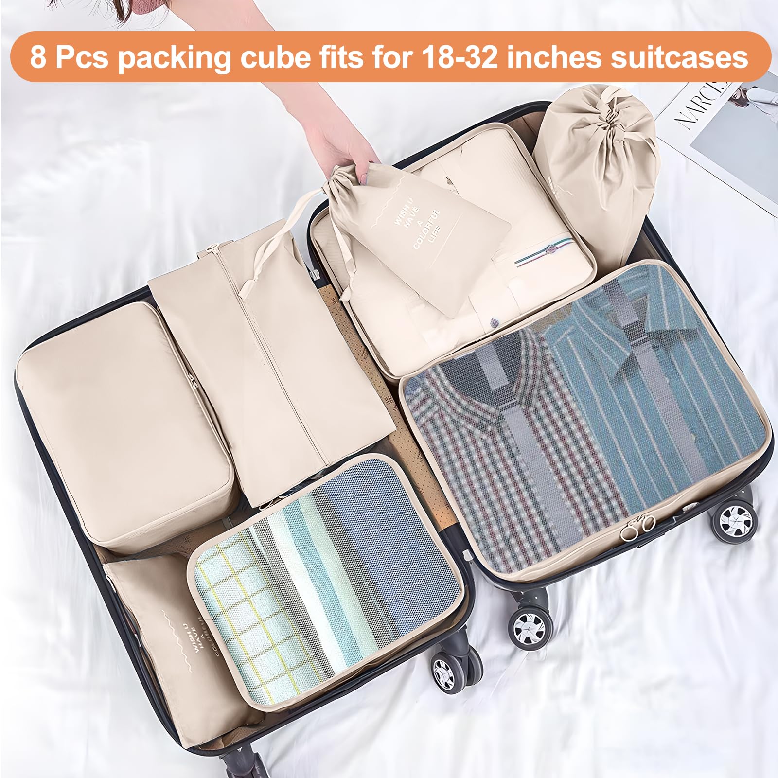 8-Piece Travel Packing Cubes Set - Breathable Mesh Luggage Organizers for Family Vacations, Durable Suitcase Organizer Bags | Perfect for Business Trips, Weekend Getaways & Backpacking Adventures